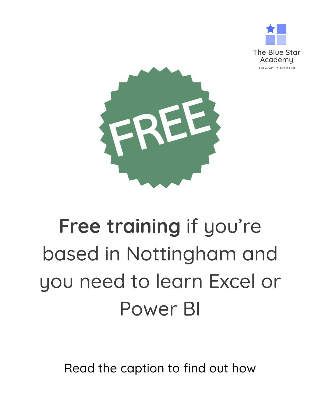 So, you need to update your Microsoft Excel or Power BI skills, but your employer's training budget is feeling a bit squeezed.
Listen up!
I’ve got a way for you to access the training you need FOR FREE if you live in Nottingham or Nottinghamshire.
I can pass your details on, so email me at rachel@thebluestaracademy.co.uk and let me make an introduction.
Remember, FREE, face-to-face training! Can you afford to ignore this post?
#freetraining #freeexceltraining #nottingham #nottinghamshire