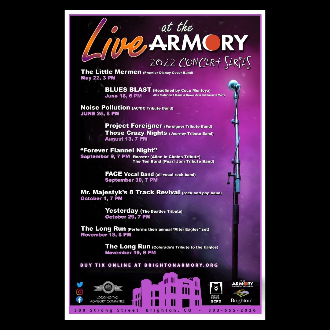 Get ready to jam out to a mix of blues, a premier Disney cover band, a Pearl Jam tribute and more at The Armory! Tickets will be made available as each concert date nears. Details on our website (link in profile).