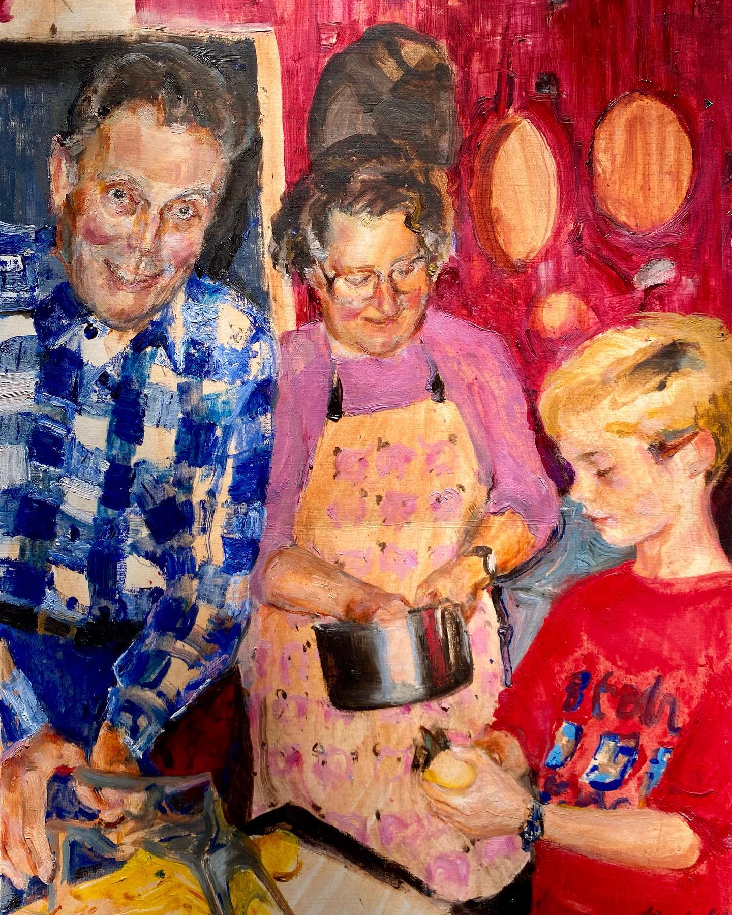 Grand-parents et frère.
Oil on paper, 50x32,5 cm.
Commissioned painting of a French-Dutch family preparing fries for lunch in their kitchen. A nostalgic scene that reflects the carefree early years of a child visiting grandparents in a similar #ameliepoulain house in France. So honoured to get the opportunity to capture this. (Sold)
#painting #oilpaint #grandparents #familyportrait #liliehsia #kunst #schilderij #schilderijinopdracht #artists #nostalgia #artcollector #commissionart #commissionpainting #soldart