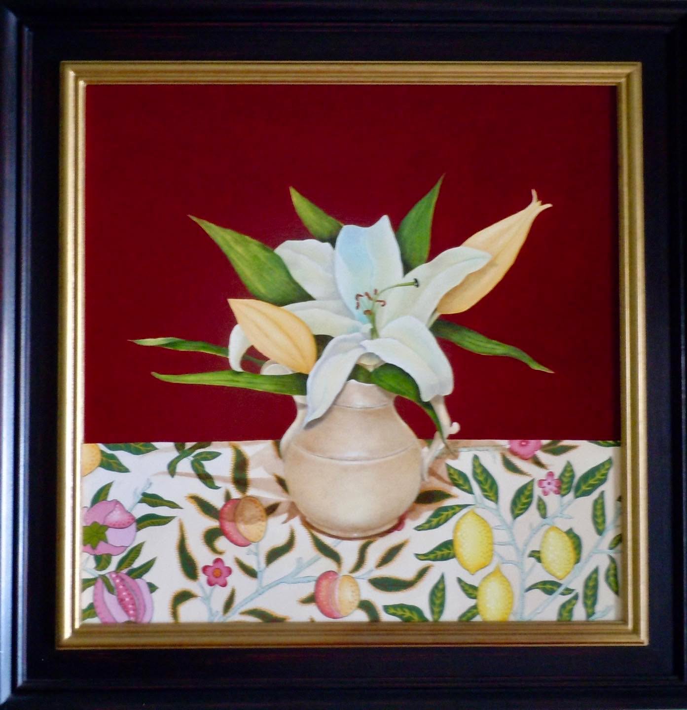 I love this Wm Morris fabric. It’s so fresh and the colours give me a feeling of “zing”. With one Lily stem placed in a simple vase, the composition is complete. “Lily and Wm Morris fabric”, oil on linen, 50 x 50 cm, framed is shown on my new website. Take a look🤗 #lily #wmmorris #flower #textiles #garden #oilpaintings #scottishartist #curatorsoftheextraordinary