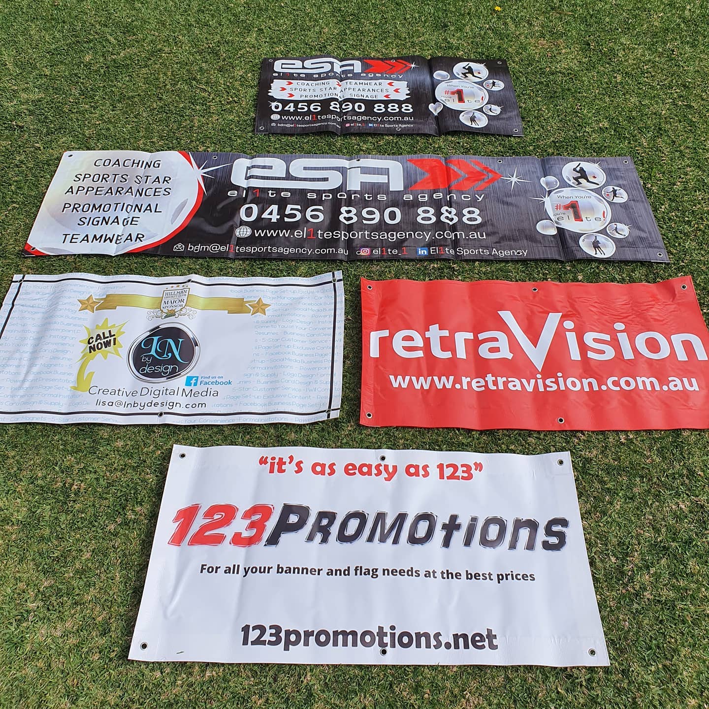 Want to support your sponsors or business by displaying them on a vinyl banner?
4 x smaller banners are 0.5m x 1m, the bigger is 0.5m x 2m.
But you can customise a banner to your needs!
.
Contact me today!
#banners #promotion #sponsor #business #vinylbanner