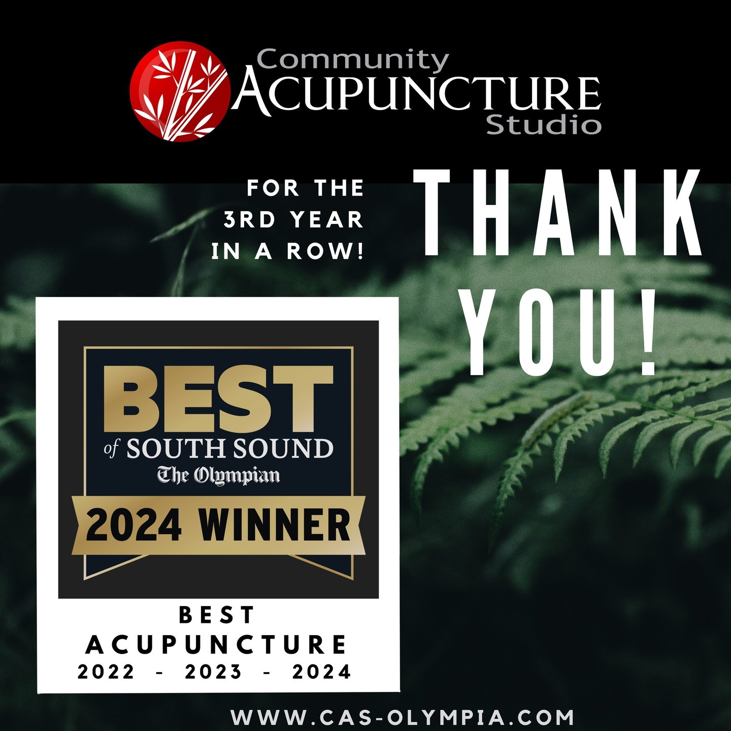 It is such an honor and a HUGE compliment to have been voted the Best Acupuncture in the South Sound yet again for 2024!! Thank you SO MUCH for trusting me with your care and to everyone that voted this year! It is truly a pleasure to be doing this work in such an AMAZING community!