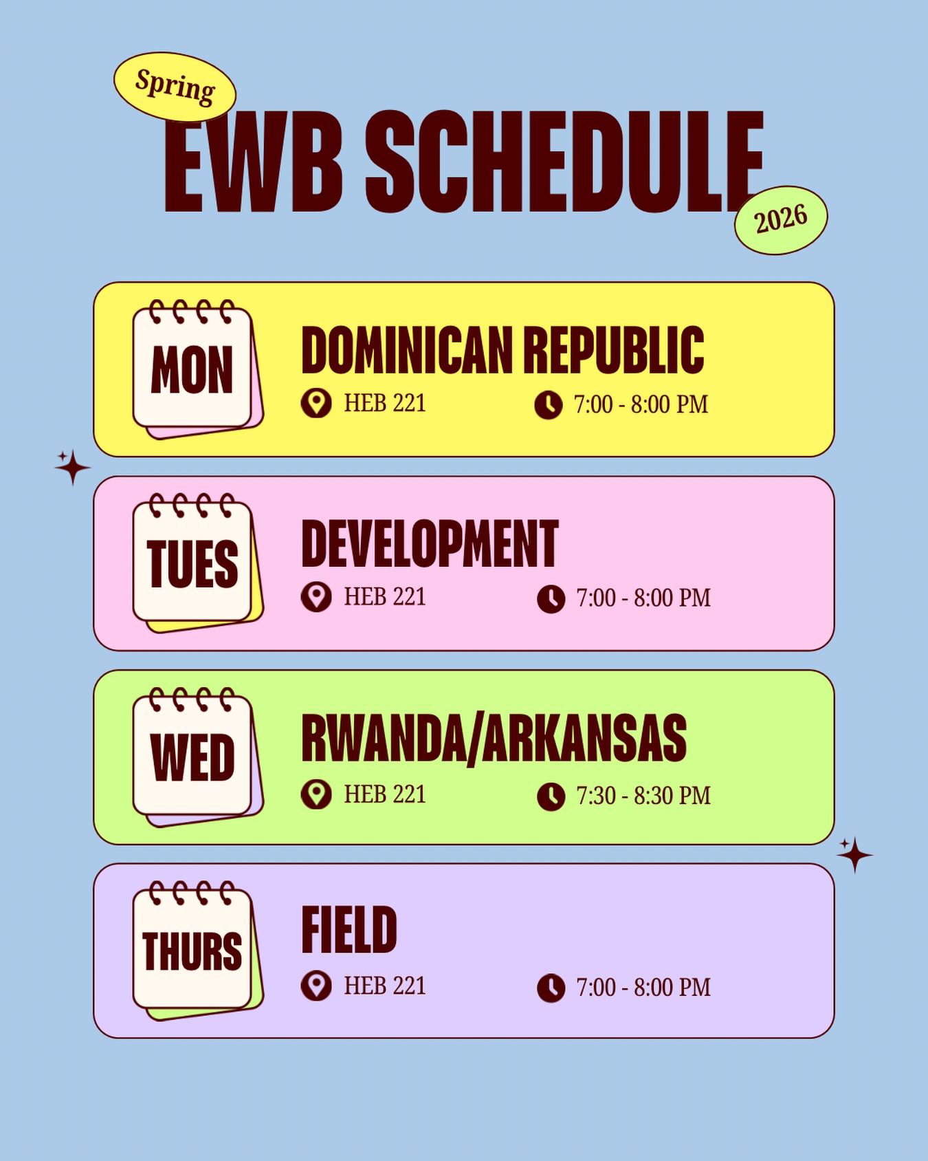 Spring 2026 meeting schedule! Can’t wait to see everyone there!