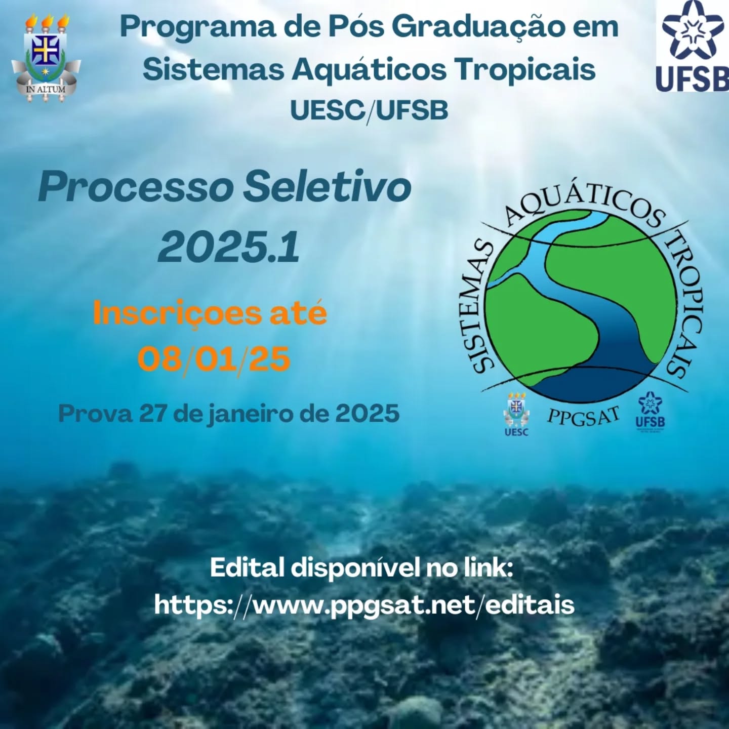 Inscrições abertas para mestrado em Sistemas Aquáticos Tropicais da UESC-UFSB. Venha fazer mestrado em Porto Seguro e Ilhéus/BA!!!!!