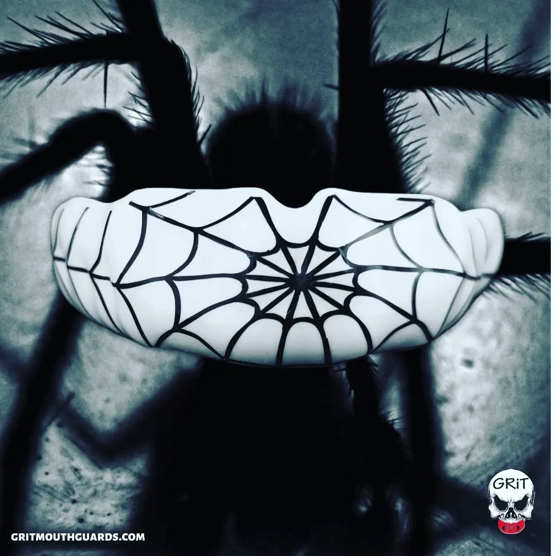 Creepy spiderweb custom mouthguard. gritmouthguards.com #gritmouthguards #gritmouthguard #mouthguards #spider #spiderweb