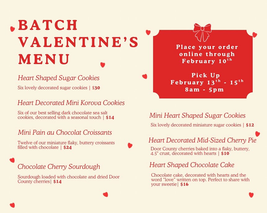 Valentine’s Day preorders now available! Visit our website to place your order for pickup February 13th - 15th. Celebrate love with pastries! 💘🥐