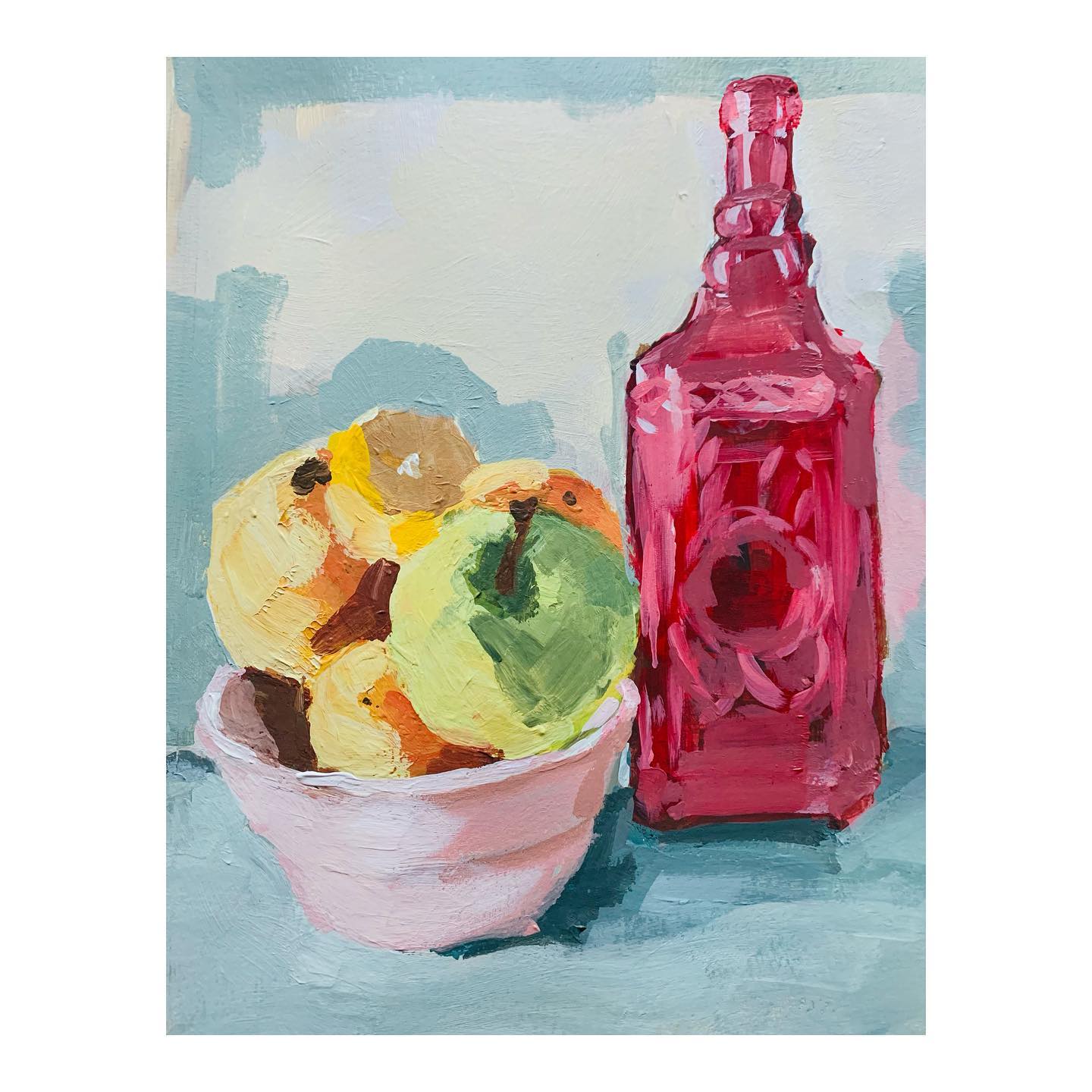 Première nature morte.
Le bol de fruits
Nature morte palette de couleurs analogues et complémentaires
Acrylique sur papier 9x12”
First still life
Analogous and complementary colour palette
Acrylic on paper 9x12”
#acrylicpainting #acrylicstilllife #stilllife #colourfull