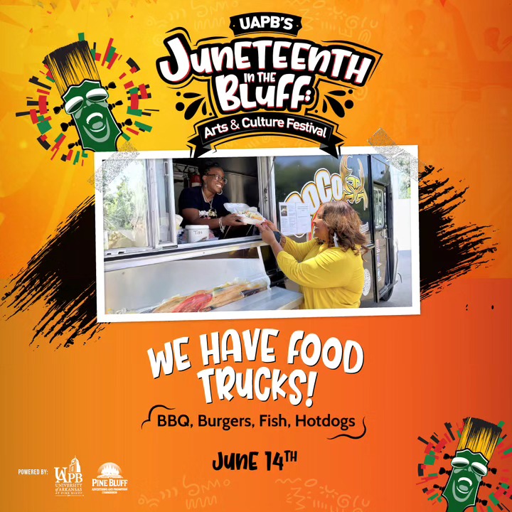 😱Free food and free water! Look for both while supplies last at Juneteenth in the Bluff. Food trucks will also have barbecue, turkey legs, burgers, sides, fries, lemonade, sodas, and desserts. Meet us in the sunshine, and let’s represent the ancestors.🔥🔥
#UAPB #Juneteenth #juneteenthinthebluff #DearMother #celebration #free #kids #food #foodtruck #bbq #history