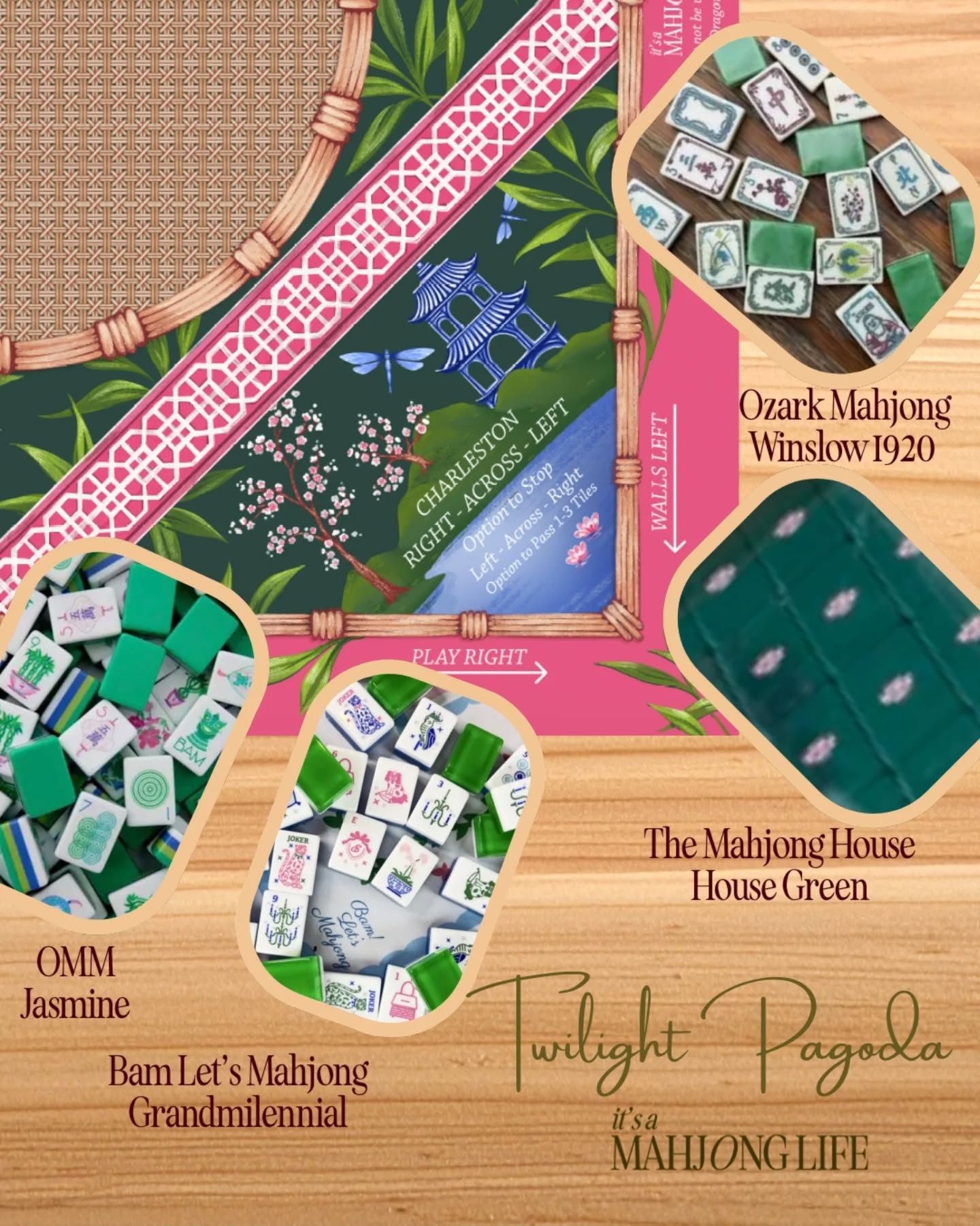 It's not easy being green - but it sure looks GREAT with Twilight Pagoda! Let's discuss, which green do you like best? And if it's not represented here, post green tile you'd like to see in the comments so I can add it to the comparison. (note: I recently shared a great image of Twilight Pagoda with the new Miss Mahjong Jade tiles in case you missed it, check my earlier posts).
#mahjong #mahjongmat #green