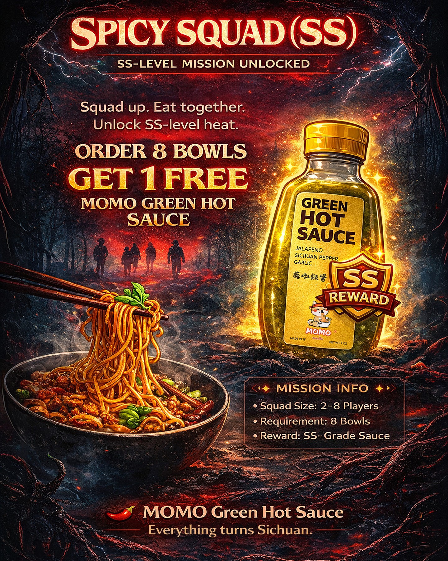 Spicy Squad (SS) is happening.
Every First Tuesday.
Order with your coworkers or friends.
Bring the sauce back to the office.
Turns everything into Sichuan spicy! 🌶
MOMO Noodle · 455 Market
#SpicySquad #FiDiLunch #SFOfficeLunch #momonoodlesf #spicyfood #noodle #sichuanfood #hotsauce