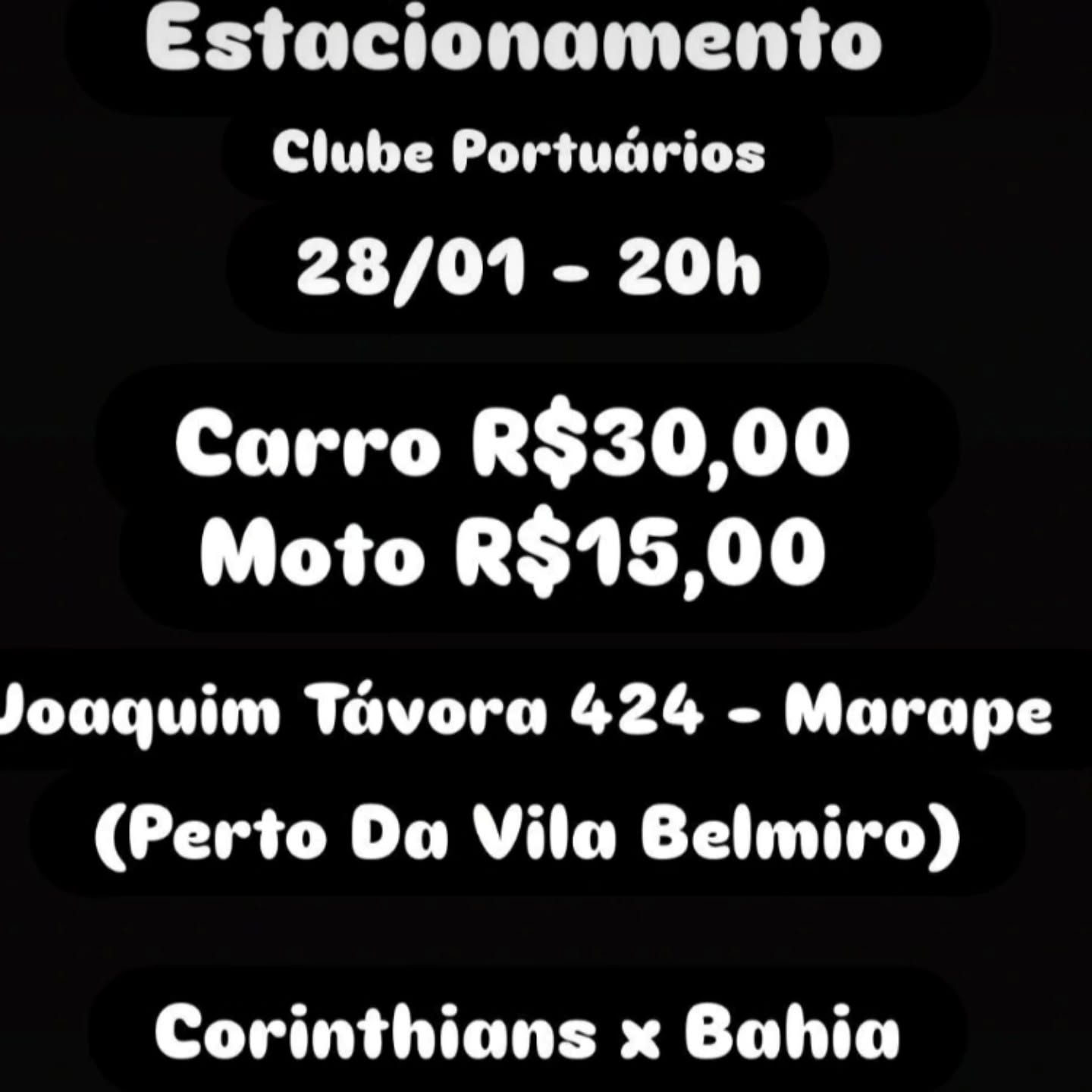 Venha estacionar seu carro ou moto no @clubeportuarios , para o Jogo CORINTHIANS X BAHIA , pertinho da Vila Belmiro 👊🏼💪🏼