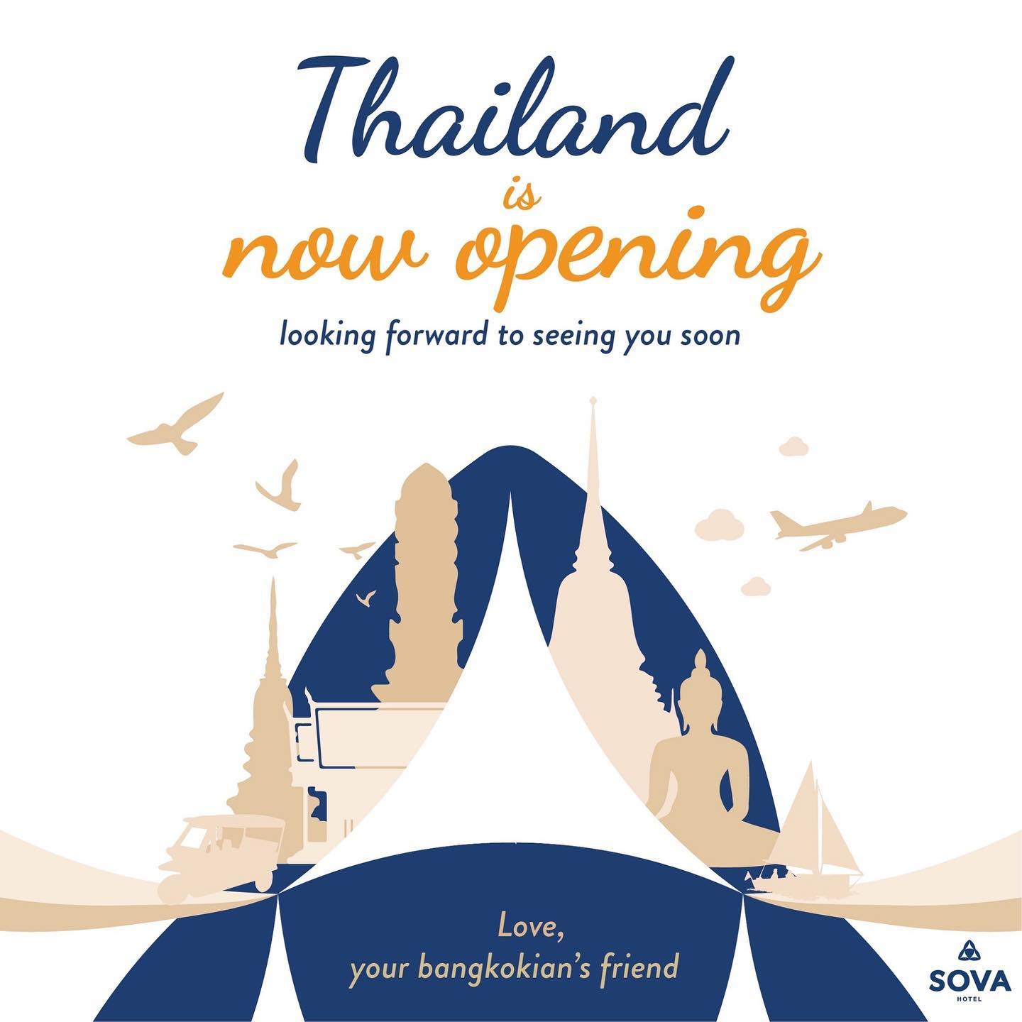 Thailand is now opening to travellers from any country around the world. ✈️🌎
Under Test&Go or Quarantine program.
.
We, SOVA family, are looking forward to seeing you all as we are your bangkokian's friend. 😊
.
🇹🇭 More information about entering Thailand: shorturl.at/hDGNY
.
🛌Stay comfy with us.
💬 @sovahotelbkk
📱082-275-0469
#sovahotelbkk #comfyfriendly #yourbangkokiansfriend