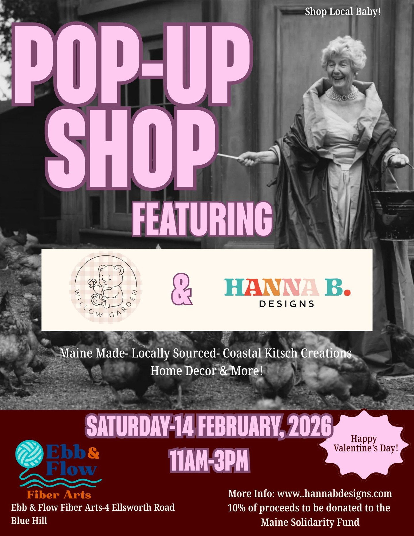 Here we go! Our first Pop-Up February 14th at the fabulous @ebbandflowfiberarts. Featuring work by the most magical Willow Garden! Celebrate the day of love with a little local love! Speaking of love we will be donating 10% of the proceeds to @mainesolidarityfund to spread that love. Bundle up and stop by for some super cute new designs, one of a kind pieces & so much more! ❤️11am-3pm ❤️See you there!
