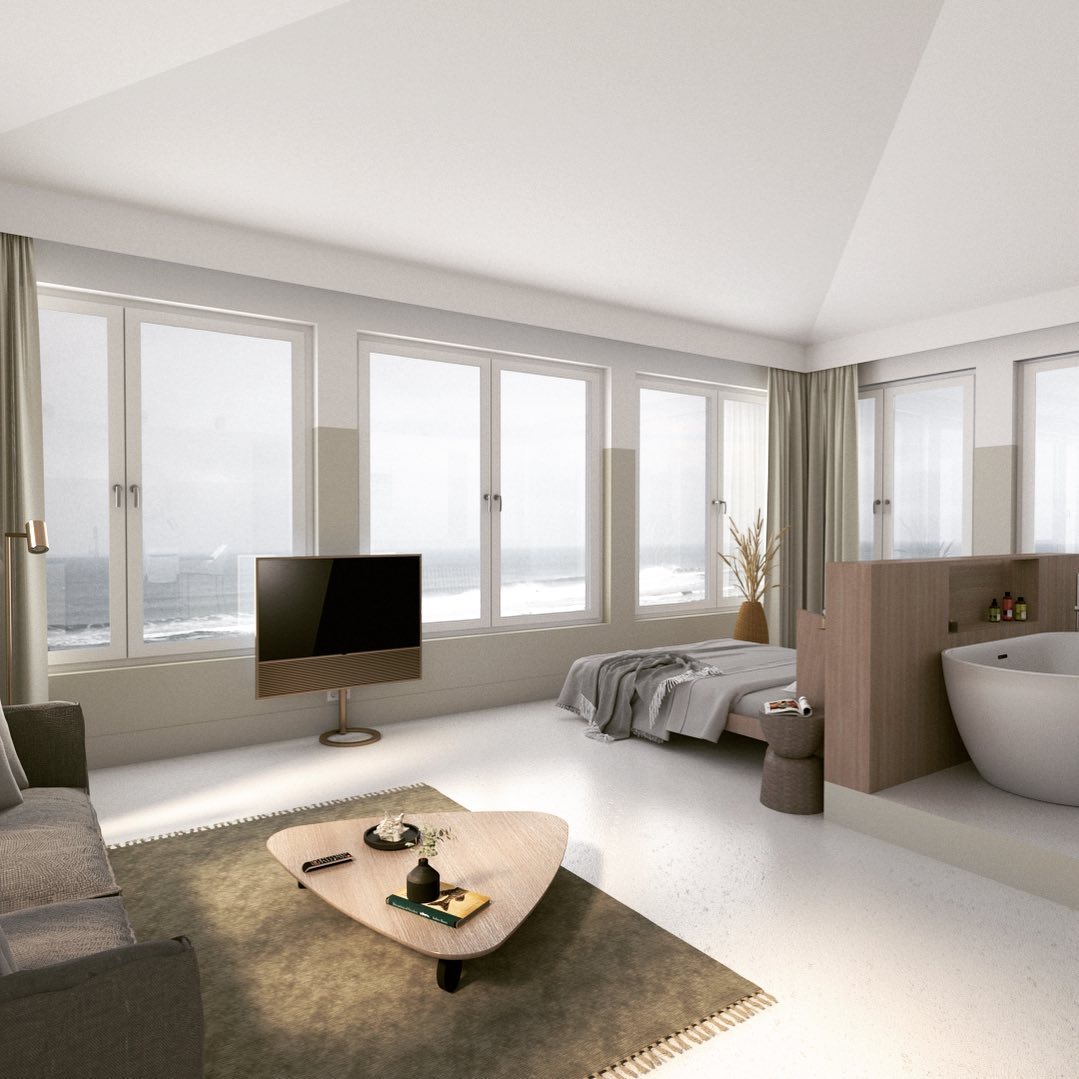 Harbor Suite Strandhotel
Soon available in Cadzand.
#design #render #interior #interiordesign #beach #perfectview #luxury #luxurylifestyle #hotel #suite #harborview #beachlife #relax #parasconcepts