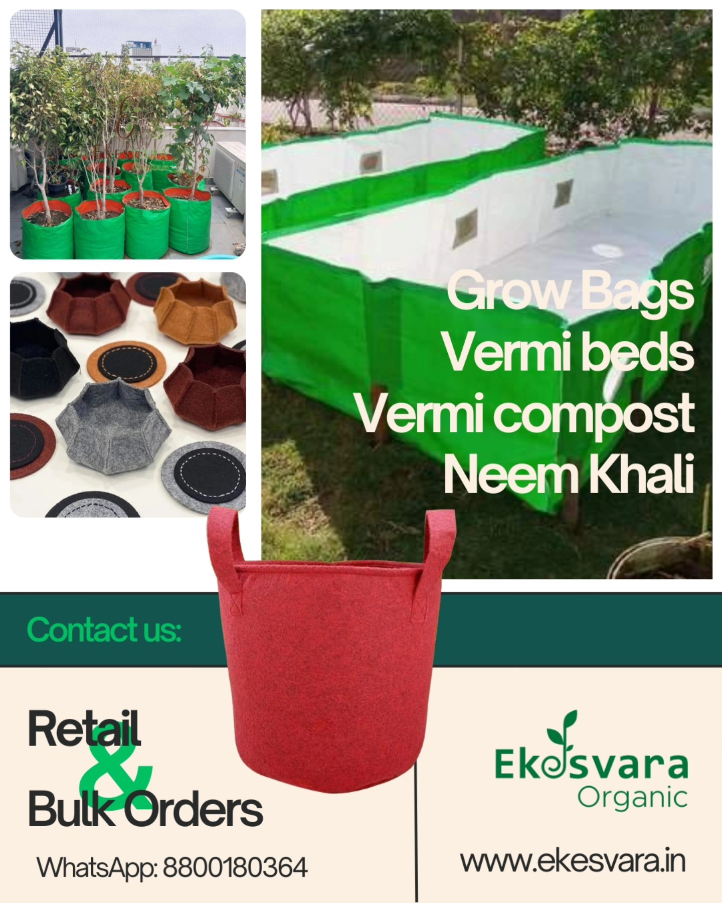 #growbags
#Vermicompost
#cocopeat
#vermibed
#neemkhali
www.ekesvara.in