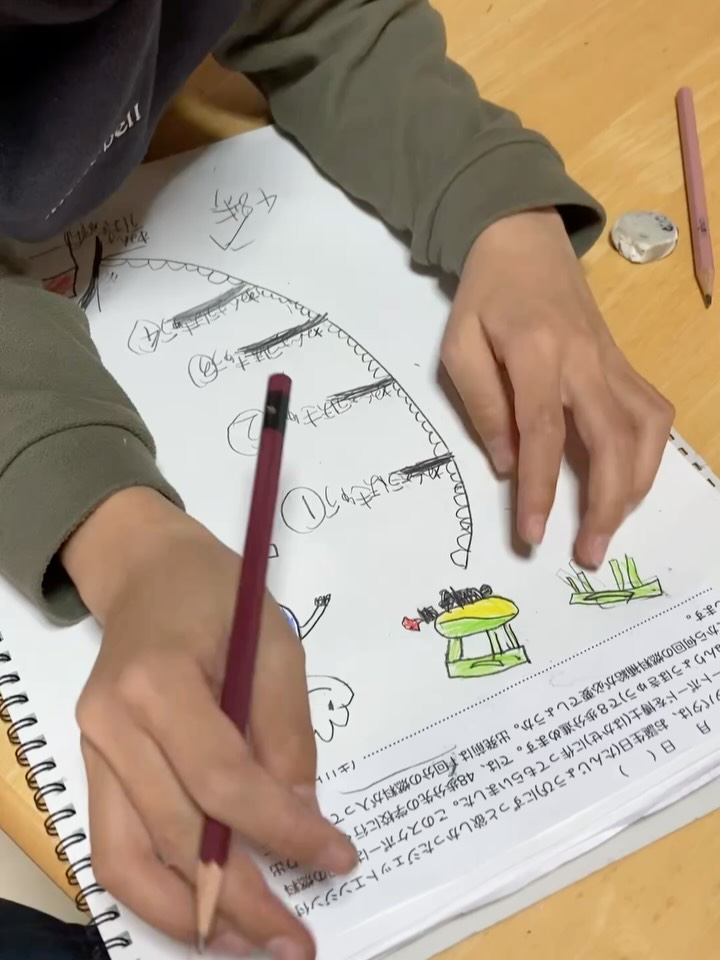 今週のまなべるあそびばの様子👀
📹1本目
自分で導き出した答えを
一生懸命説明してくれる
でも…
あれ?
問題文とちょっと食い違ってるぞ?
問題文を【正確に】読めていないと
絵図に起こした瞬間にズレが出る
「なんとなくわかった」
では進めないんだな〜
⸻
📹2本目
お金をちょうどに分けたい
試行錯誤、試行錯誤…
「割り算すればいいじゃん〜」
って言いたくなるけど
そこはグッと我慢
まずは
実際に振り分ける
何度もやってみる
ある日、
「あ!割り算!!」
自分で気づく瞬間が来る!!
⸻
📹3本目
どうすればいいんだ…
しばしフリーズ
大いに悩み中
数をこなすドリルとは違って
じっくり考えないと解けない問題
この「止まってる時間」こそが
いちばん大事
いいねいいね
ちゃんと思考回路
できてるよ👍