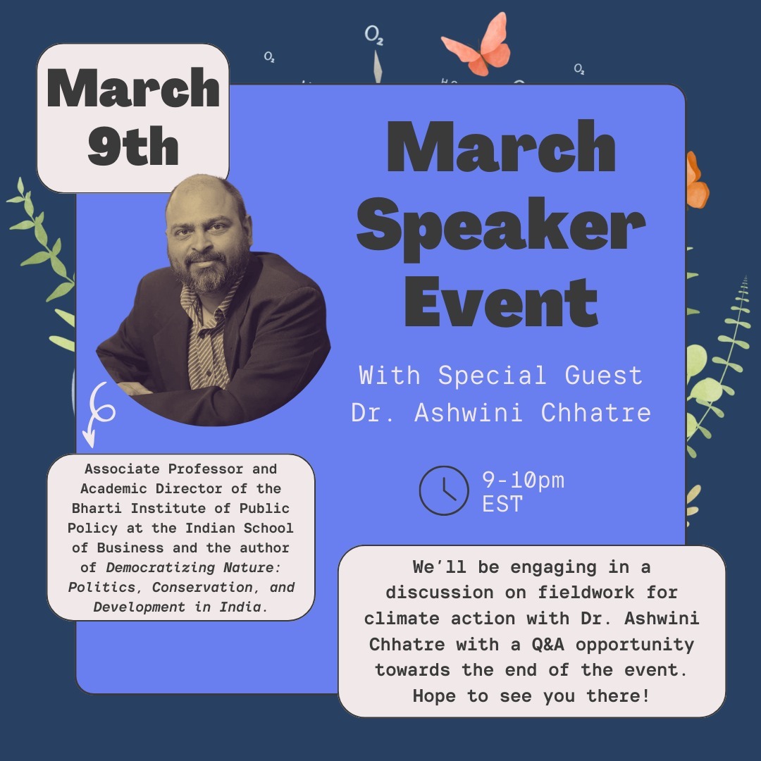 Save the date for our March Speaker event, open to all delegates and their members, on Saturday, March 9th, from 9-10pm EST (6pm PST)!
Be sure to share this event with anyone who might be interested! We are so grateful to have the opportunity to hear Dr. Chhatre talk about his work and discuss fieldwork for climate action with him. Don't miss it!
Register on the NHSCF website or at the link in bio!
#nhscf #nationalhighschoolclimateforum #conservation #climatechangeawareness #youthclimatesevent #climateactionnow