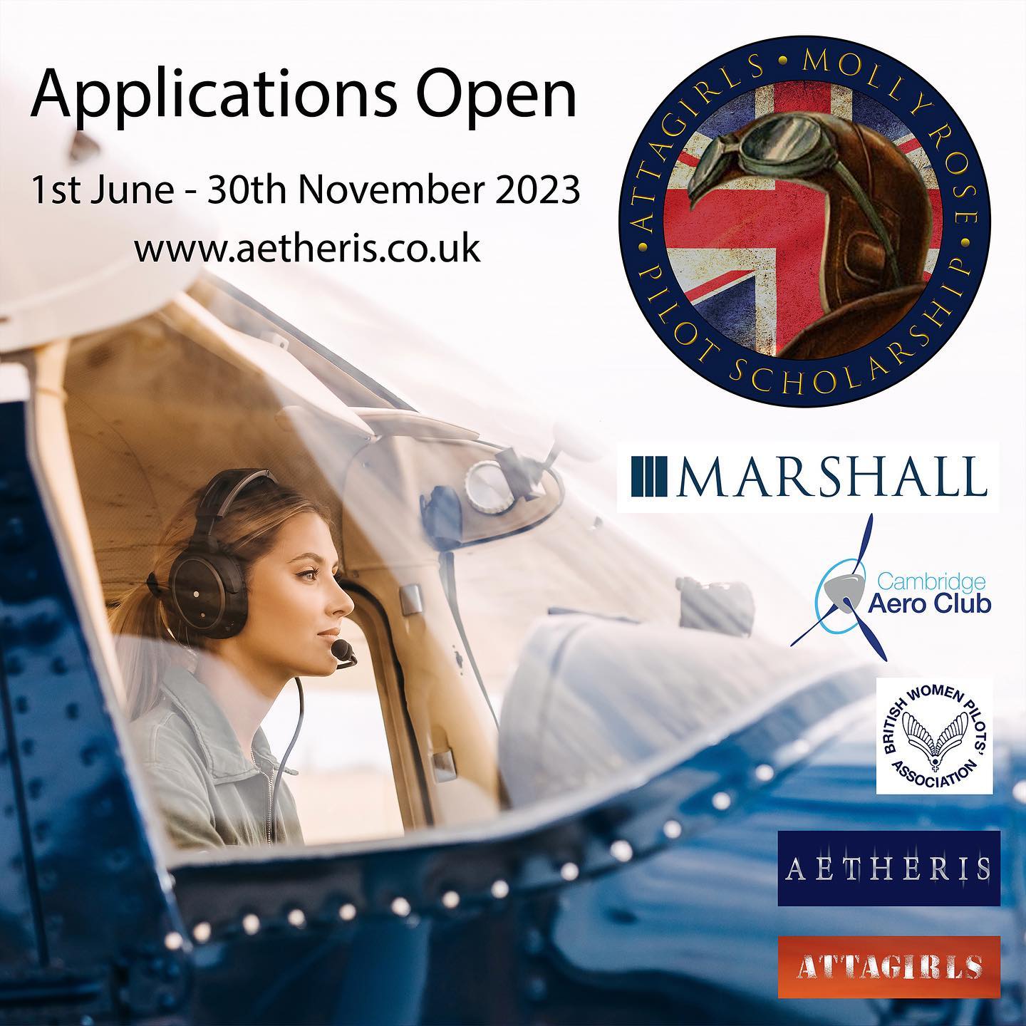 The application window for the fully-funded Attagirls Molly Rose Pilot Scholarship is now open until 30th November 2023. The scholarship is now in its second season and will award full Private Pilot’s Licence (PPL) training to an individual who has demonstrated an interest in flying as a career. The successful recipient will obtain her flying training with the Marshall of Cambridge owned Cambridge Aero Club. We are grateful to our sponsors Marshall of Cambridge; Cambridge Aero Club; Molly’s three sons Graham, Gregory and Nigel; the British Women Pilots’ Association (BWPA); together with a personal donation from Philip Meeson, the Executive Chairman of Jet2. We are also grateful to The RAF Club in London for their help throughout the project. https://www.aetheris.co.uk @aetheris_uk @attagirls_uk @mollyrosepilotscholarship @marshall_adg @cambridgeaeroclub @paulolavesenstabb @bwpa.uk @royalairforceclub #inspiringwomen #empoweringwomen #womenempowerment #womensupportingwomen #inspiring #womeninspiringwomen #womeninbusiness #motivation #inspiration #strongwomen #attagirls #aetherisavidi #eagerfortheair #borntofly #girlswithwings