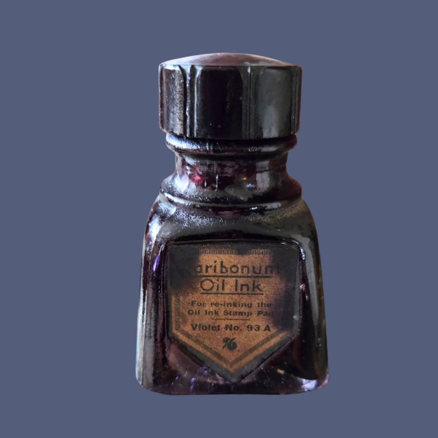 https://www.objetdart-stuff.co.uk/product-page/vintage-caribonum-oil-ink-bottle-violet-no-93a-by-reid-s-ink-c-1900-1925 #objetdart #stufftoyouandme