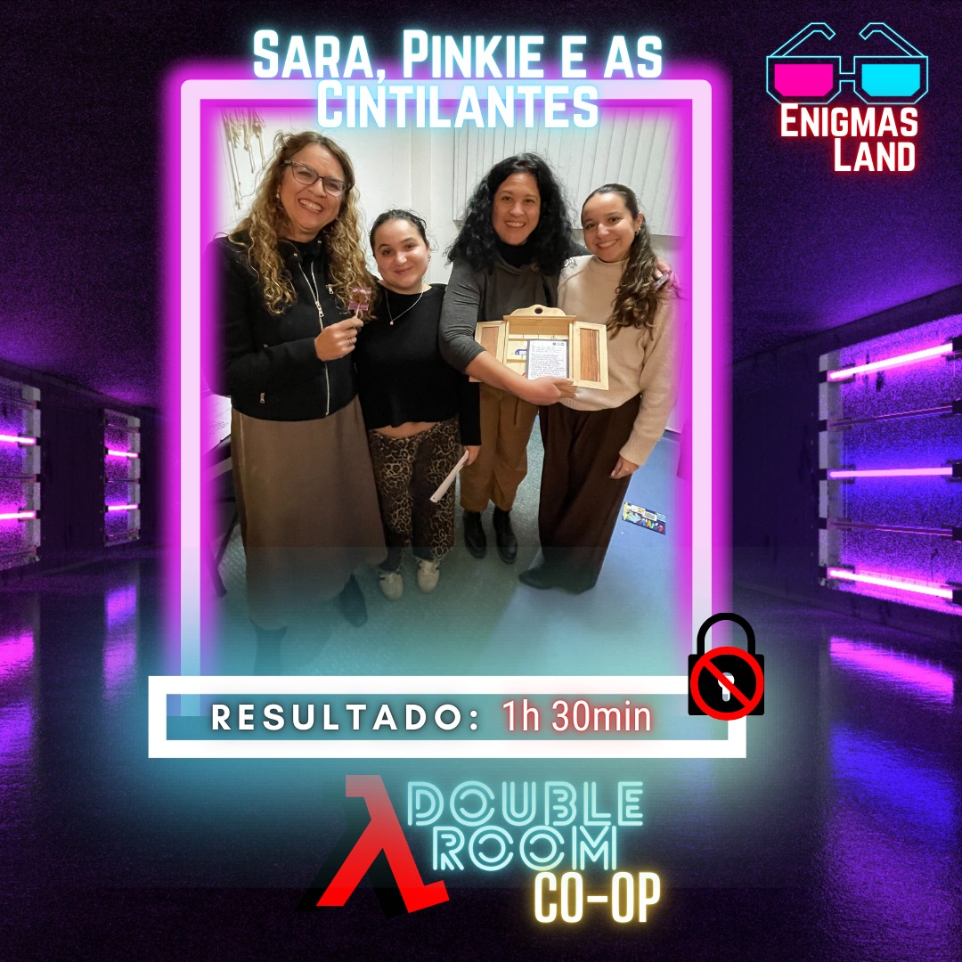 🔐 Double-Room Co-Op: duas salas, uma só voz para comunicar… e o tempo contra nós!
Entre labirintos, um crime por desvendar 🕵️♀️, códigos para descodificar e missões sem parar, as Irmãs Cintilantes voltaram à ação.
Depois do sucesso em EL PROFESSOR, trouxeram reforços: mais duas irmãs — filhas de uma, sobrinhas da outra — a Sara e a Pinkie 💥
Desta vez, os desafios foram implacáveis nesta ESCAPE ROOM DE DIFICULDADE MÁXIMA… e nem todos ficaram resolvidos antes do tempo acabar ⏳
Conseguirias tu completar todas as missões? 😈🧩
#EscapeRoom #EscapeRoomPortugal #DoubleRoom #CoOpEscape #TeamWork #JogosDeEquipa
#Mistério #Crime #Assassinato #Enigmas #Descodificação #Thriller #PuzzleLovers
#Desafio #Adrenalina #EscapeAddicts #GameNight #AmigosOuFamilia