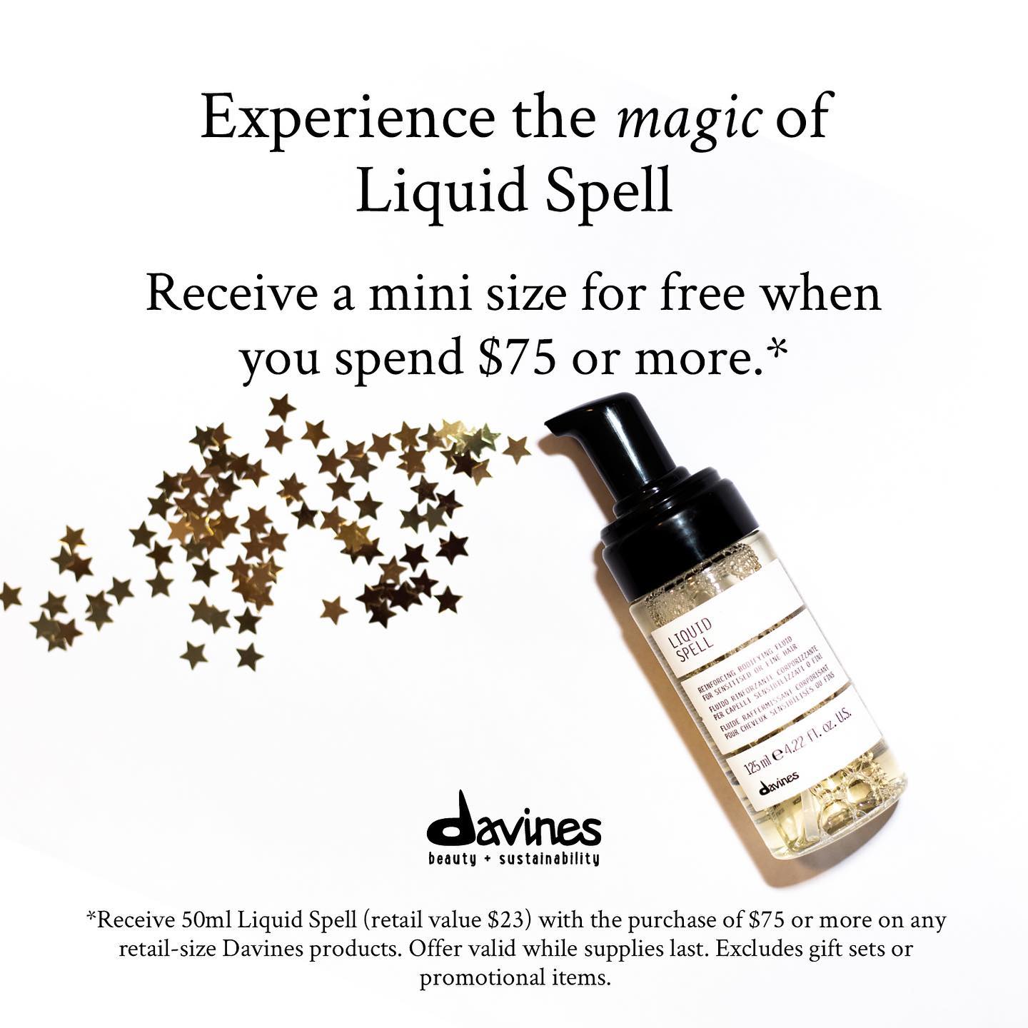 Receive a free "liquid spell" leave in conditioner when you purchase $75 or more in Davines product!
.
.
.
@davinesofficial #davinessalon #davines #liquidspell #billingsbeauty #billingsmontana