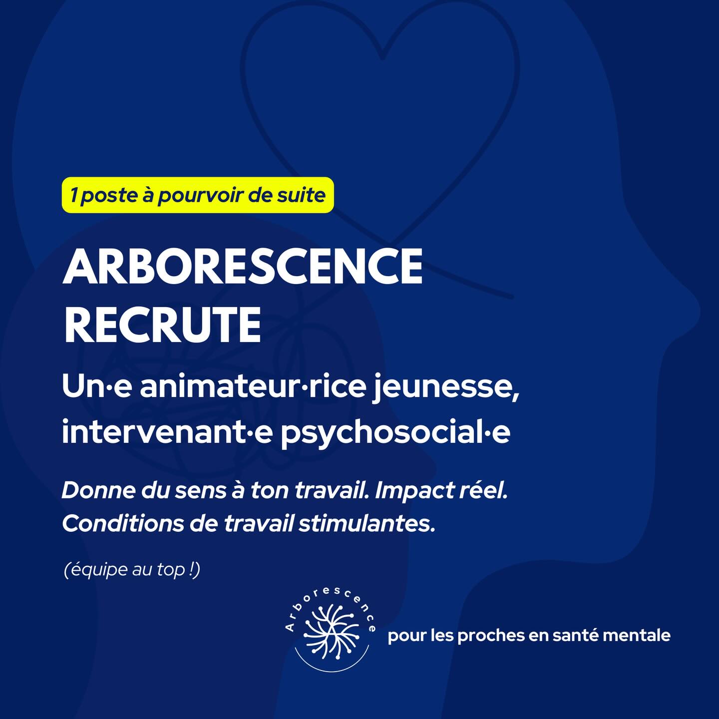 Arborescence recrute pour 1 poste, un·e animatrice jeunesse, intervenant·e psychosocial·e ! 📣
💬 Tu veux un travail qui a du sens et un impact concret auprès des jeunes?
👉 Ta job a Arborescence consistera à animer des ateliers, accompagner des jeunes proches, sensibiliser à la proche aidance et à la santé mentale en milieu jeunesse.
Équipe humaine et engagée
🕒 28 h/semaine - horaire flexible (jour + quelques soirs)
💰 Salaire entre 23 $ et 34 $/h
🌱 Formation continue + 4 semaines de vacances
📍 Interventions sur l’île de Montréal
Envie de contribuer au mieux-être des jeunes, pour les jeunes, par les jeunes ?
Les détails et la façon de postuler sont dans l’offre complète (lien dans notre bio)
(merci de porter attention à l’entièreté de l’annonce)
