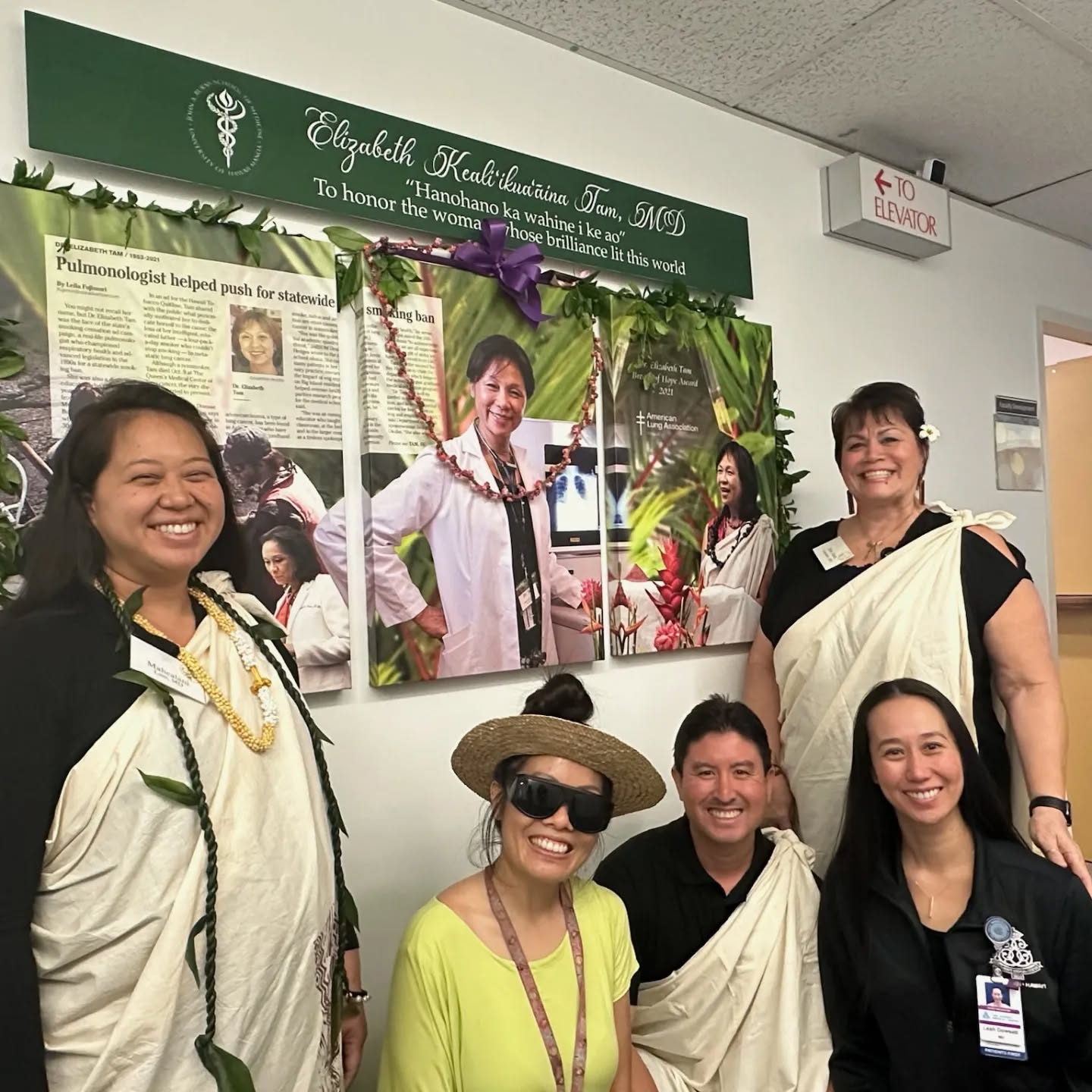 It was our privilege to honor Dr. Elizabeth Tam, chair of Department of Medicine at @uhmedjabsom at today's unveiling of her mural. Pictured are Kauka Mahealani Lum, Kara Wong Ramsey, Marcus Kawika Iwane, Leah Dowsett and Dee-Ann Carpenter.
