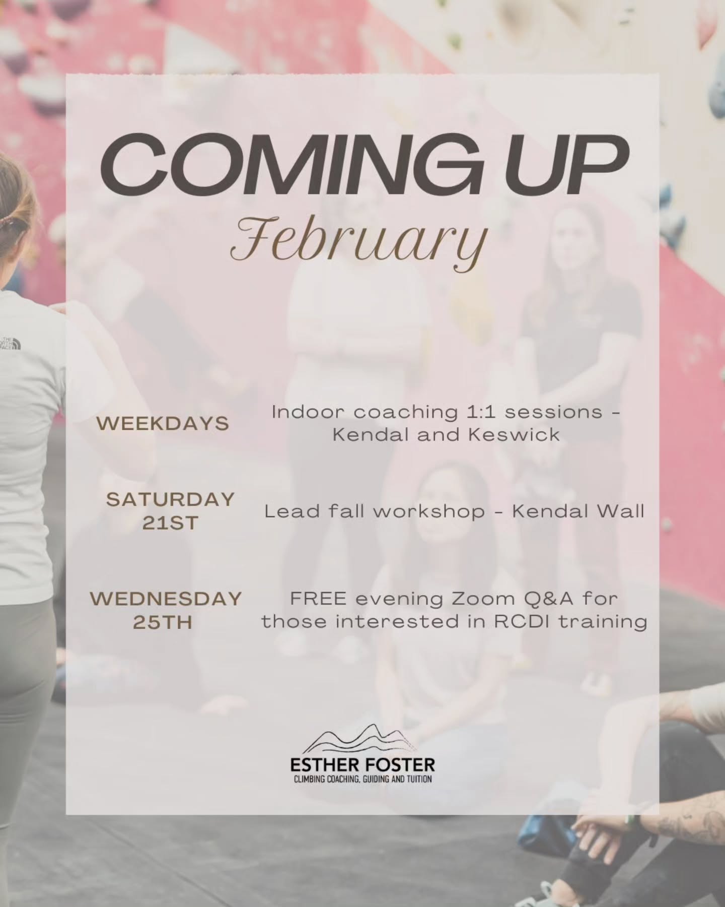 Coming up.....
➡️ Drop me an email for private bookings and coaching sessions
➡️ Book via my website for group courses and workshops
🙂🌟🧗🏿♂️💪😁