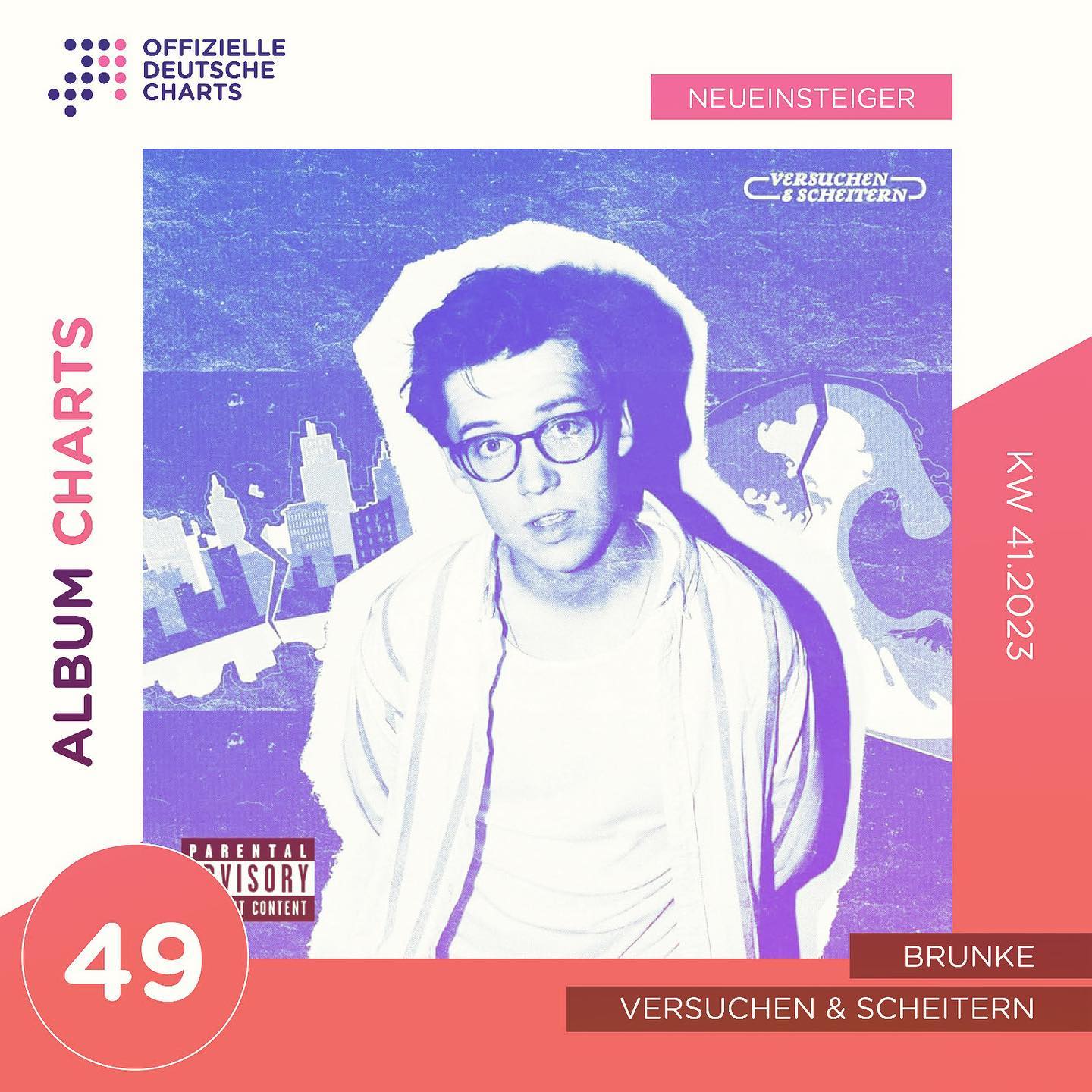 Das ist verrückt! BRUNKEs erster Chartentry ist seit heute mit der #49 manifestiert! Glückwunsch @brunkemusik @sonymusicde @mattimuellers danke Dir für Deinen nimmermüden Einsatz, einen wichtigen Künstlermeilenstein mit ermöglicht zu haben. OBERKRASSEMEGAHAPPYSTIMMUNG!🔥💥