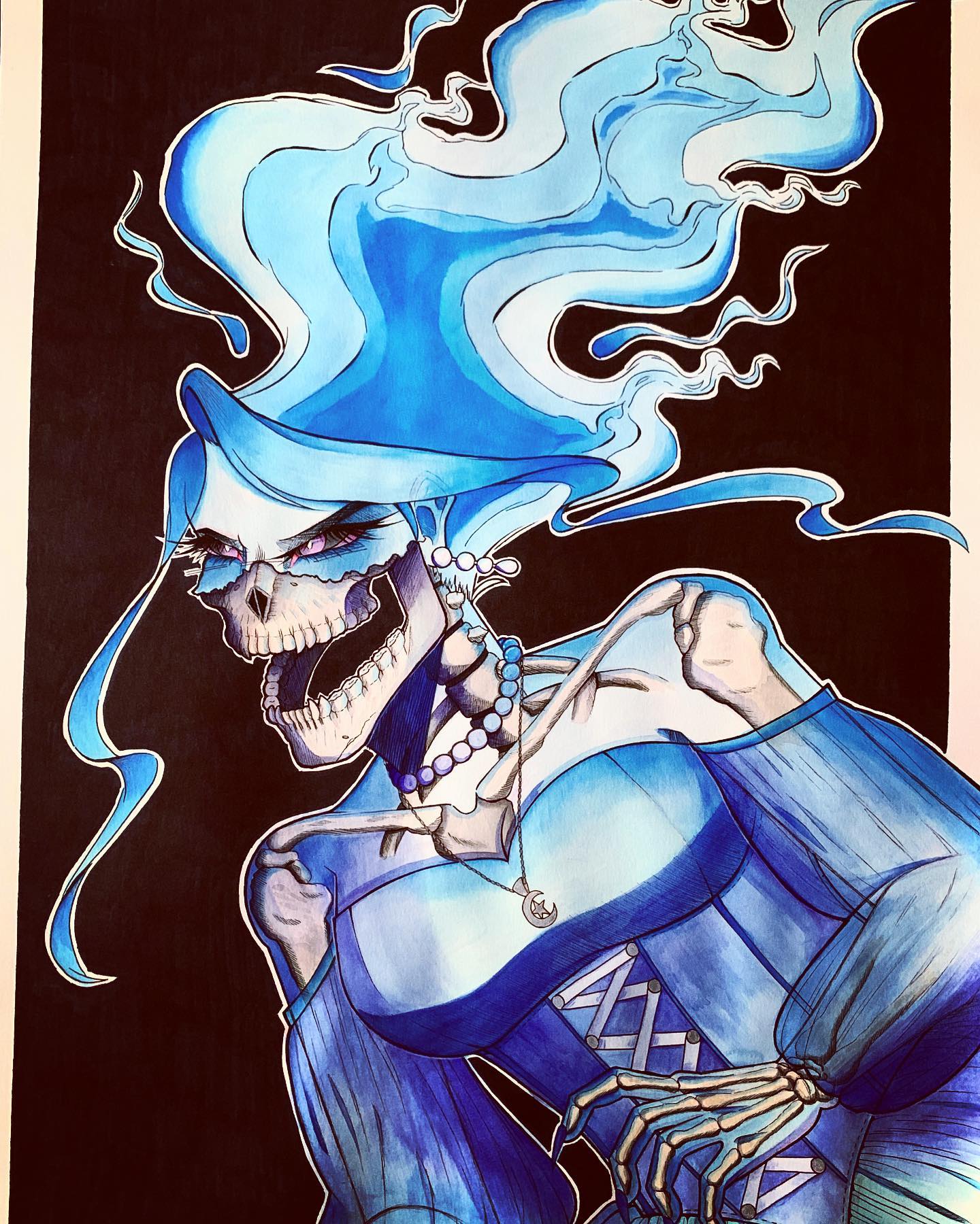 Final drawing of Drawing I 🎨
-
I decided to do something with the concept I always stick to, as throughout the semester I’ve had to constantly be out of my comfort zone in making multiple drawings so I thought I would end it in a bang to see if the art class really improved my skill as an artist and rest assured I did it and I’m proud I’ll explain later in my next post that originally this and my other final were supposed to be going together but decided maybe for a later date.
-
I drew Caroline in her banshee/attack form usually I love to draw skeletal things like day of the dead girls and such. I wanted to give off rage in drawing form since I always draw her elegantly. I wanted to see how she would look pissed off or in a rage ready to scream >;3
-
#watercolorpainting #winsorandnewtonwatercolors #winsorandnewton #crayolawatercolors #sharpie #microns #oc #ghoul