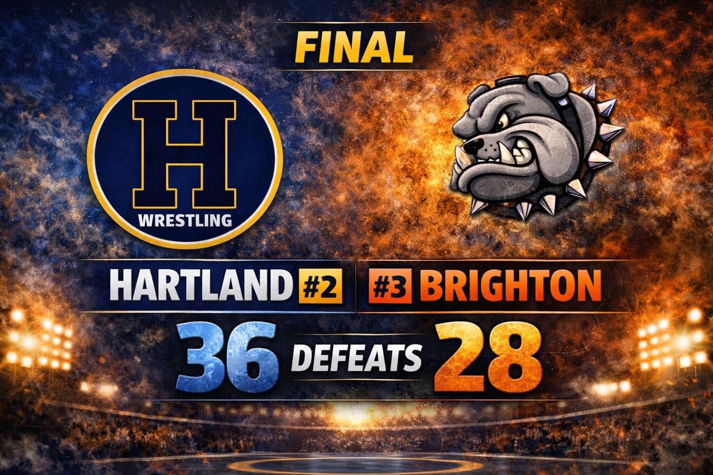 π₯ STATEMENT WIN. π₯
#2 Hartland takes down #3 Brighton in a huge D1 showdown, 36β28.
A total team effort from top to bottom β every bout mattered, every point counted. Grit, toughness, and guys stepping up when it mattered most.
Proud of this group.
#BackToWork πͺπ¦
#HartlandWrestling #D1Showdown