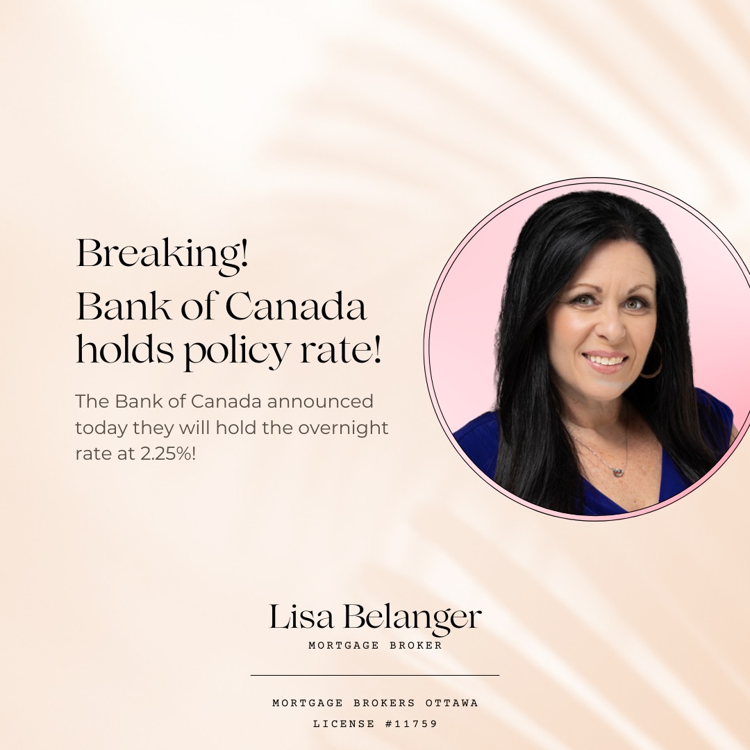 📢 Rate Hold Alert!
The Bank of Canada has held the overnight rate at 2.25%, keeping borrowing conditions stable for now.
If you’re buying, renewing, or considering refinancing, this stability could be a great window to explore your options.
Have questions about what this means for you? I’m here to help!