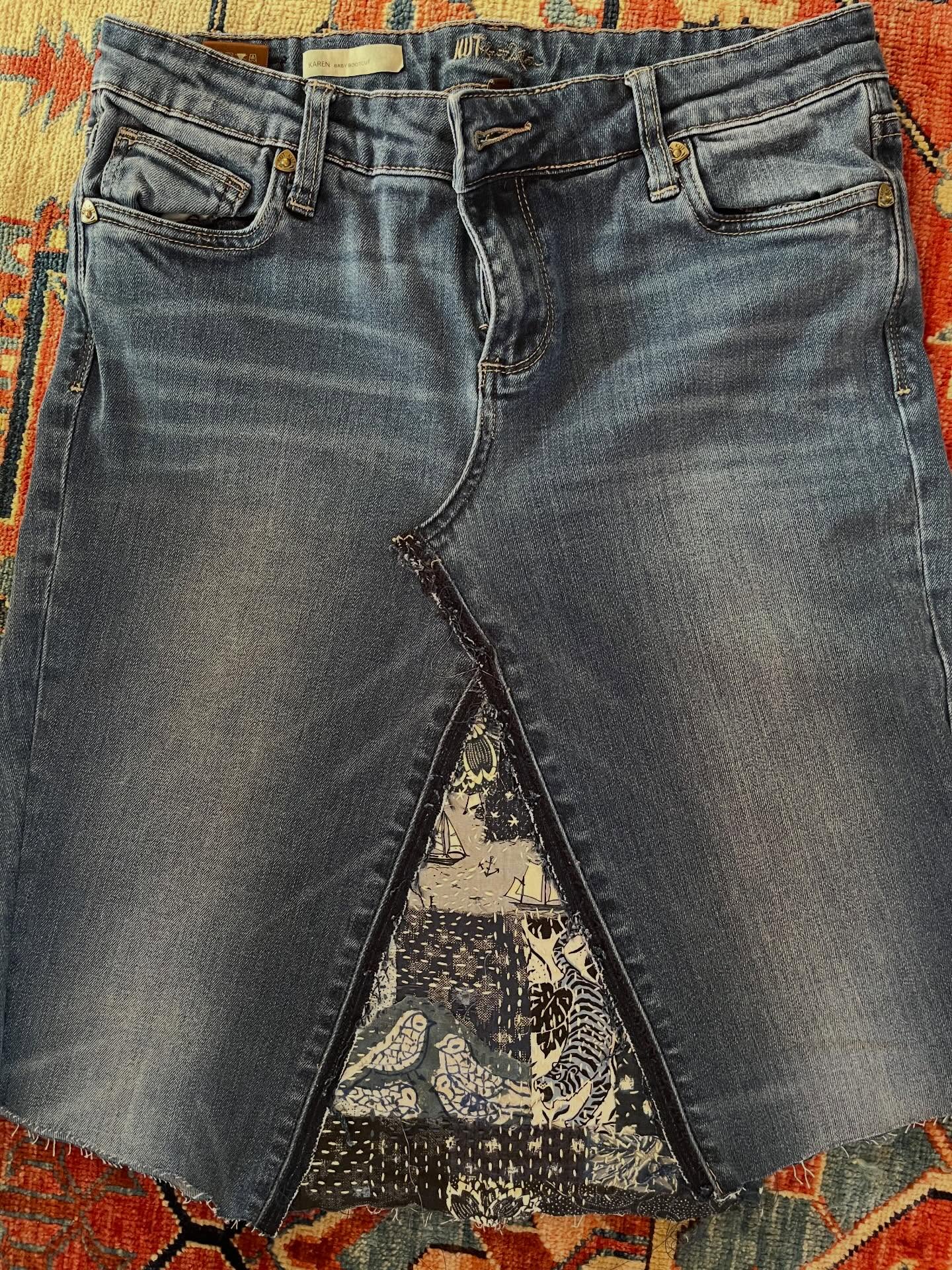 From my denim remix class at @the_sewing_room_alameda — still need to do a little more shaping on side seams, but panels all done! #sashikodenim #sashiko #boro #denim