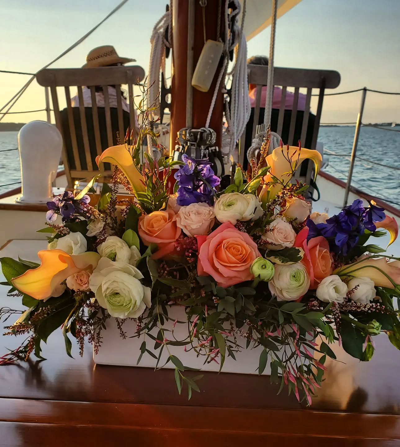 Special occasions call for special arrangements.
These flowers from @clarkesgarden paired with an incredible charcuterie board from @portobellonorthfork made for a beautiful evening aboard, celebrating a 40th wedding anniversary!
We are ever grateful for all of the talented local businesses in Greenport that go the extra mile for their guests and neighbors❤️
#greenportny #northforkli #northforker #specialoccasions #greenportvillage #supportlocalbiz #yachtcharter #sailinstagram #schooner