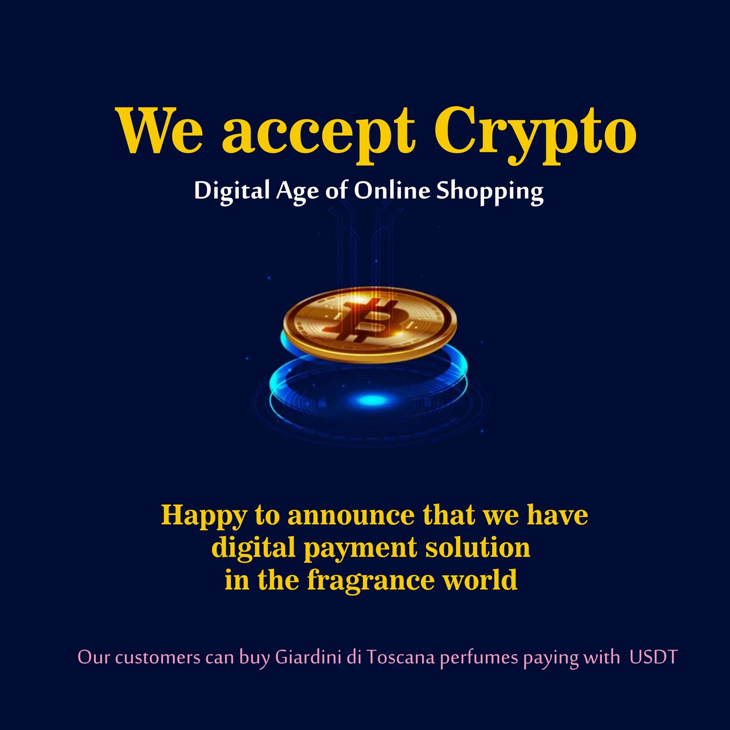 Happy to announce to Giardini di Toscana lovers that Crypto payments are available for Dubai customers on our website selecting Manual Payment mode, Clients outside UAE can get in touch with us for customized payment link...
#dubaiperfumes #dubaiperfume #dubaifragrance #dubaifragrances #uaeperfumes #uaeperfume #uaefragrances #dubaifashion #dubailifestyle #dubailuxury #dubailuxuryliving #uaefashion #uaelifestyle #dubaiperfumelovers #dubailife #vanillaperfume #bestvanillafragrances
#luxuryfragrancereview #perfumereview #fragrancebloggerdubai