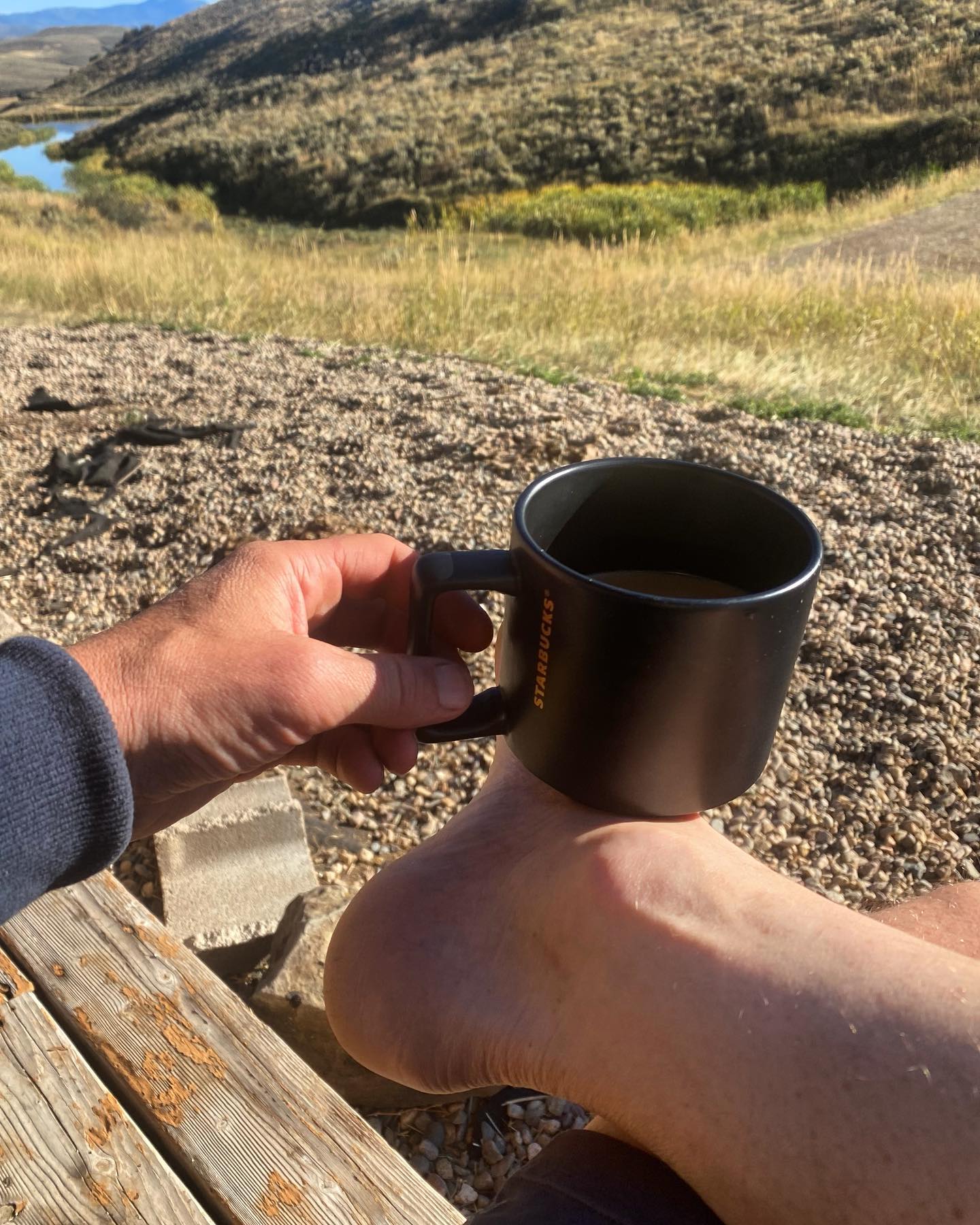 Making the most of the Indian summer weather. A Strong cup of coffee to get ready for busy day on the ranch