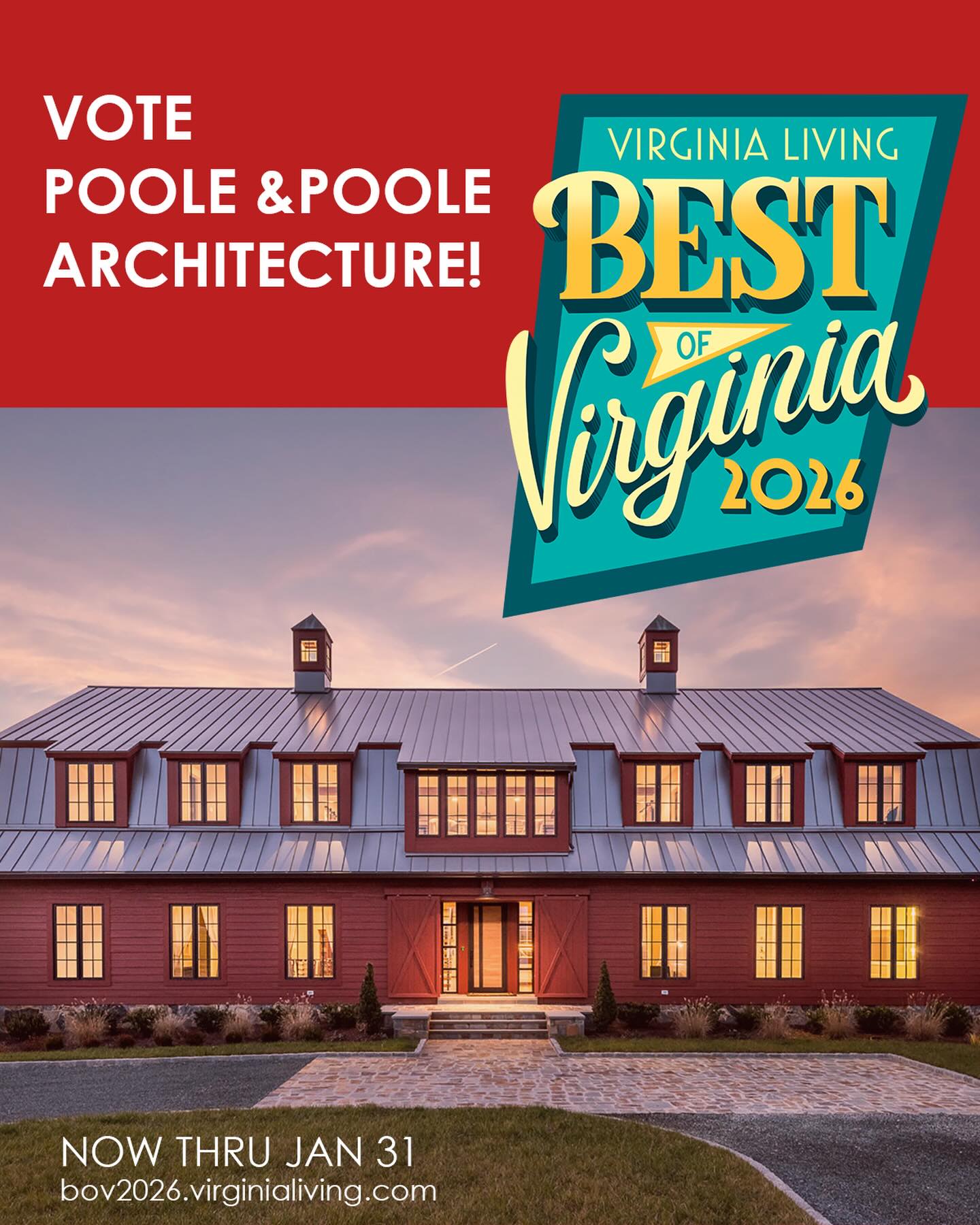 👉 FINAL 2 days: Please visit the link and vote Poole and Poole Architecture for Best Architecture Firm in Central Virginia in Virginia Living’s Best of Virginia competition. Thank you for your support! https://bov2026.virginialiving.com/