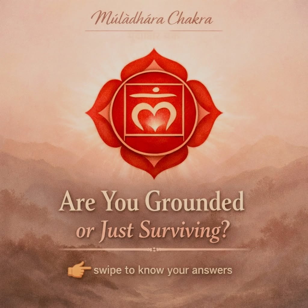 🛑 Root Chakra - Mūlādhāra Chakra 🛑
🍀 How to Balance Muladhar Chakra
1️⃣ Physical Body
• Walk barefoot on soil/grass 🌿
• Squats, Mountain Pose (Tadasana)
• Exposure to Early morning sunlight
2️⃣ Food
• Root vegetables (beetroot, carrot, potato)
• Red fruits
• Protein-rich food
• Warm, cooked meals
3️⃣ Mantra & Sound
• Chant “LAM” 108 times
4️⃣ Planetary Remedy
• Donate black sesame / food to needy
• Respect time & routine
5️⃣ Emotional Practice
• Affirm daily 👇
“मैं सुरक्षित हूँ। मैं समर्थ हूँ। जीवन मेरा साथ दे रहा है।”
Your anxiety might not be mental…
It could be your Muladhar Chakra asking for grounding 🔴
जब मूलाधार चक्र जागता है,
डर कम होता है और स्थिरता बढ़ती है 🌍
Stability is spiritual too ✨
#MuladharChakra
#RootChakraHealing
#ChakraAwakening
#SpiritualIndia
#EnergyHealing