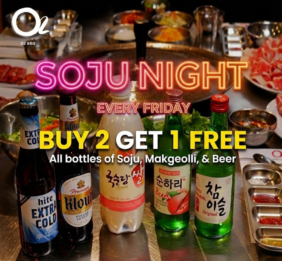 Soju Night is back at O2 K BBQ Guttenberg 🍶🔥
Cold bottles. Sizzling grills. Friday night energy.
Buy 2 Get 1 Free on bottles of:
Soju, Makgeolli, & Beer all night long!
Perfect with Korean BBQ, shared plates, and a table full of friends 🥩🥢✨
This weekend is cold.
Soju is better ice cold. ❄️🍶
Grill, sip, and stay awhile.
📍 O2 K BBQ Guttenberg
7000 JFK Boulevard East,M-24 Guttenberg, NJ
📞 201 210 4051
🕒 Hours
Monday–Thursday & Sunday: 12:00 PM–12:00 AM
Kitchen closes at 10:45 PM
Friday–Saturday: 12:00 PM–1:00 AM
Kitchen closes at 11:45 PM
📲 Reservations
www.o2kbbq.com/reservations
🍽 Menu
www.o2kbbq.com/menu
#O2KBBQ
#SojuNight
#KoreanBBQ
#GuttenbergNJ
#HudsonCountyEats
#NJFoodie
#LateNightEats
#KoreanFood
#GroupDining
#FridayNightPlans