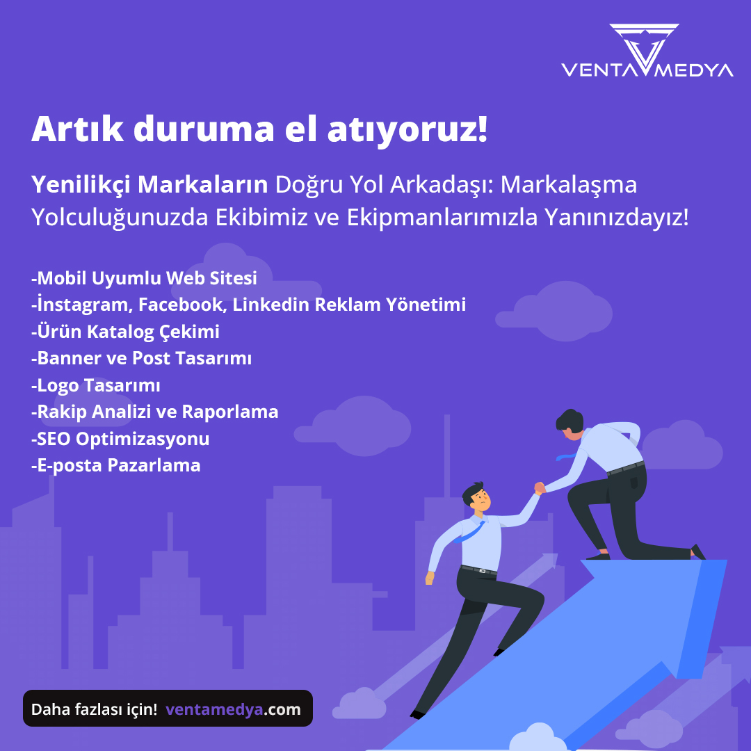 Markanızı internetin gücüyle yükseltme zamanı geldi! Venta Medya, dijital pazarlama alanında uzman ekibiyle yanınızda. Sizinle birlikte hedeflerinizi belirliyor, rakiplerinizi geride bırakmanızı sağlıyoruz.
🎯 Hedef Kitlenize Ulaşın: Sosyal medya reklamları, arama motoru optimizasyonu ve hedefli reklam kampanyaları ile markanızı geniş kitlelere duyurun.
📈 Büyümenizi Destekleyin: Stratejik dijital pazarlama planları ve veri odaklı analizlerle işletmenizi büyütmek için gereken adımları belirliyoruz.
💡 Yenilikçi Çözümler Sunuyoruz: Sektördeki en son trendleri ve teknolojileri takip ederek markanızın dijital varlığını en iyi şekilde yönetiyoruz.
🤝 Bize Katılın: Sizinle birlikte başarıya yürümek için sabırsızlanıyoruz. Markanızı yükseltmek için Venta Medya ile iletişime geçin!