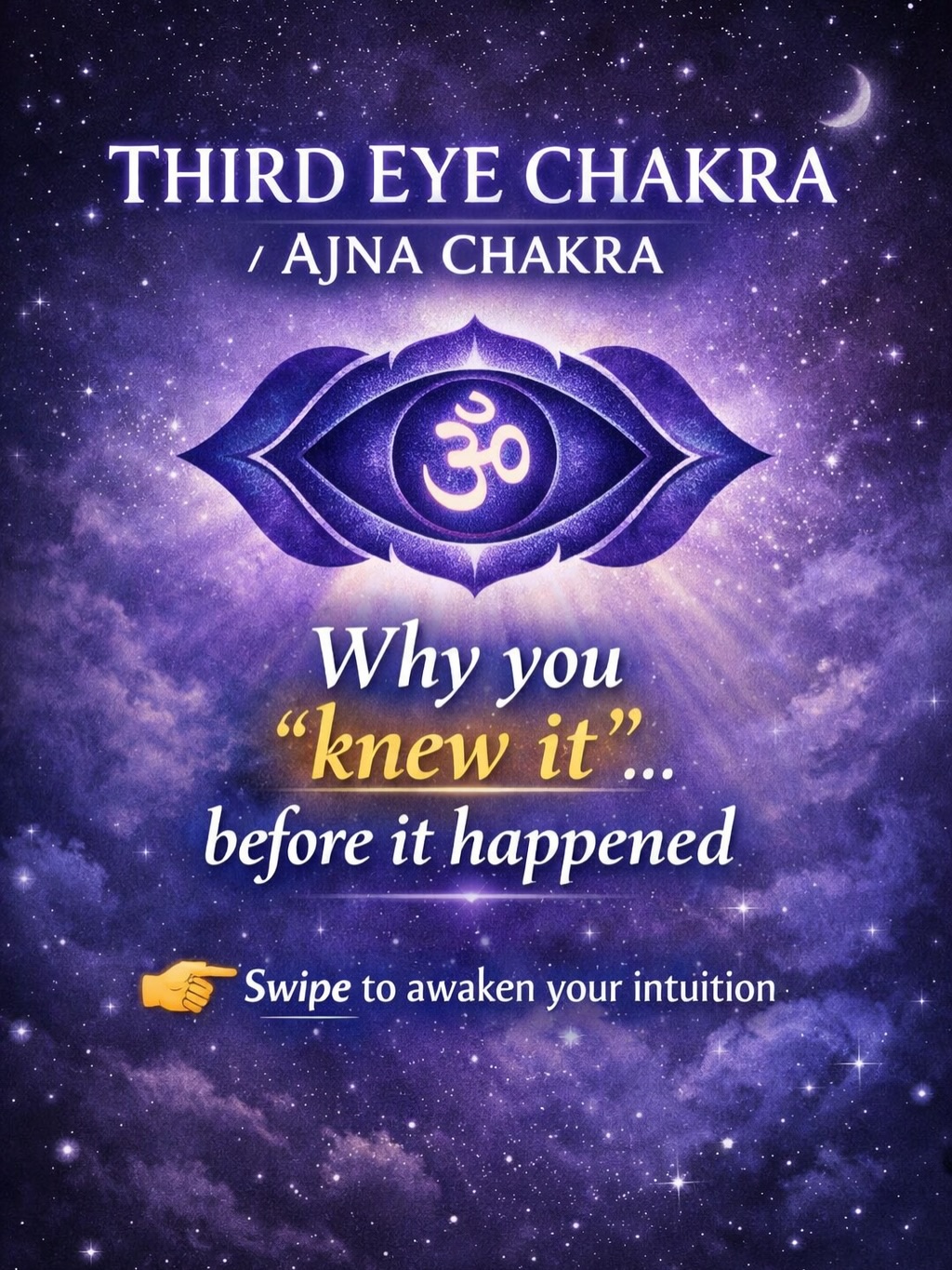 🌼 Third Eye / AJNA Chakra
✨ SIGNS OF AWAKENING
You’ll notice:
✨ Strong gut feelings
✨ Vivid dreams
✨ Emotional detachment
✨ Less need for validation
Aankhen band, par sach clear.
🔮 AFFIRMATION 👁️
“I trust my inner wisdom.
I see clearly beyond fear.”
Repeat before sleep 🌙
👁️ The Third Eye doesn’t shout.
It whispers — until you listen. 👁️✨
Intuition is not magic.
It’s memory of the soul.
Jab dimag shaant hota hai,
tab sach khud bolta hai.
#ThirdEyeChakra
#AjnaChakra
#IntuitionAwakening
#SpiritualCarousel
#EnergyHealing