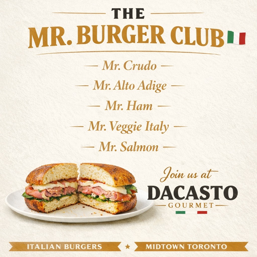 Meet The Mr. Burger Club 🇮🇹
Italian-inspired burgers, crafted with bold flavours.
Which Mr. are you choosing?
📍 Dacasto Gourmet | Midtown Toronto
#MrBurgerClub #Dacasto #GourmetBurgers #MidtownToronto #TorontoFood