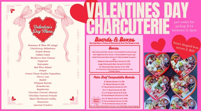 Share food with the ones you love (including yourself), this Valentines Day ❤️ Pre-order menus for charcuterie + desserts are open—made with a lot of heart🌹