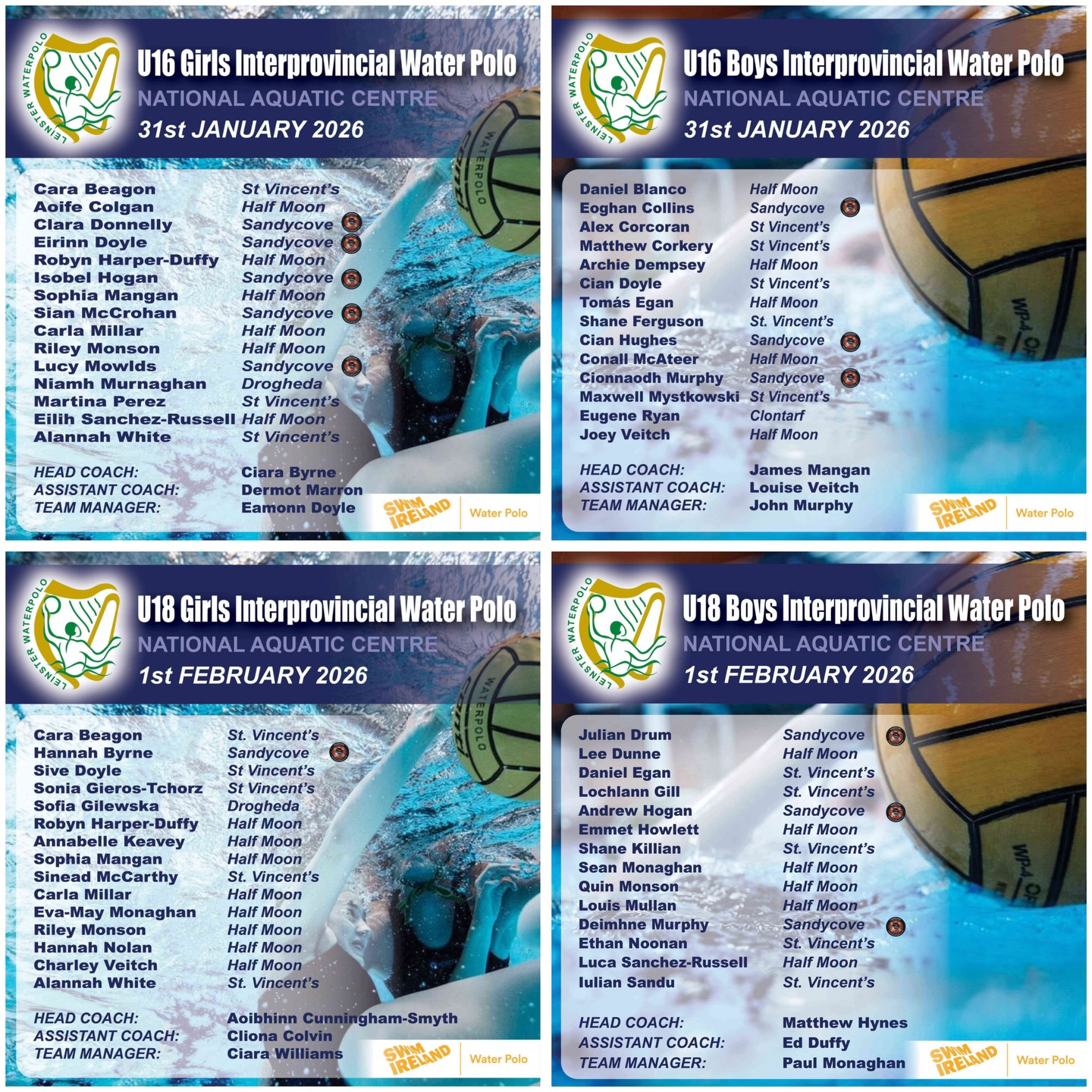 Great representation by Sandycove at the U16 & U18 Interprovincial Water Polo Tournaments this weekend! 🤩🤽♂