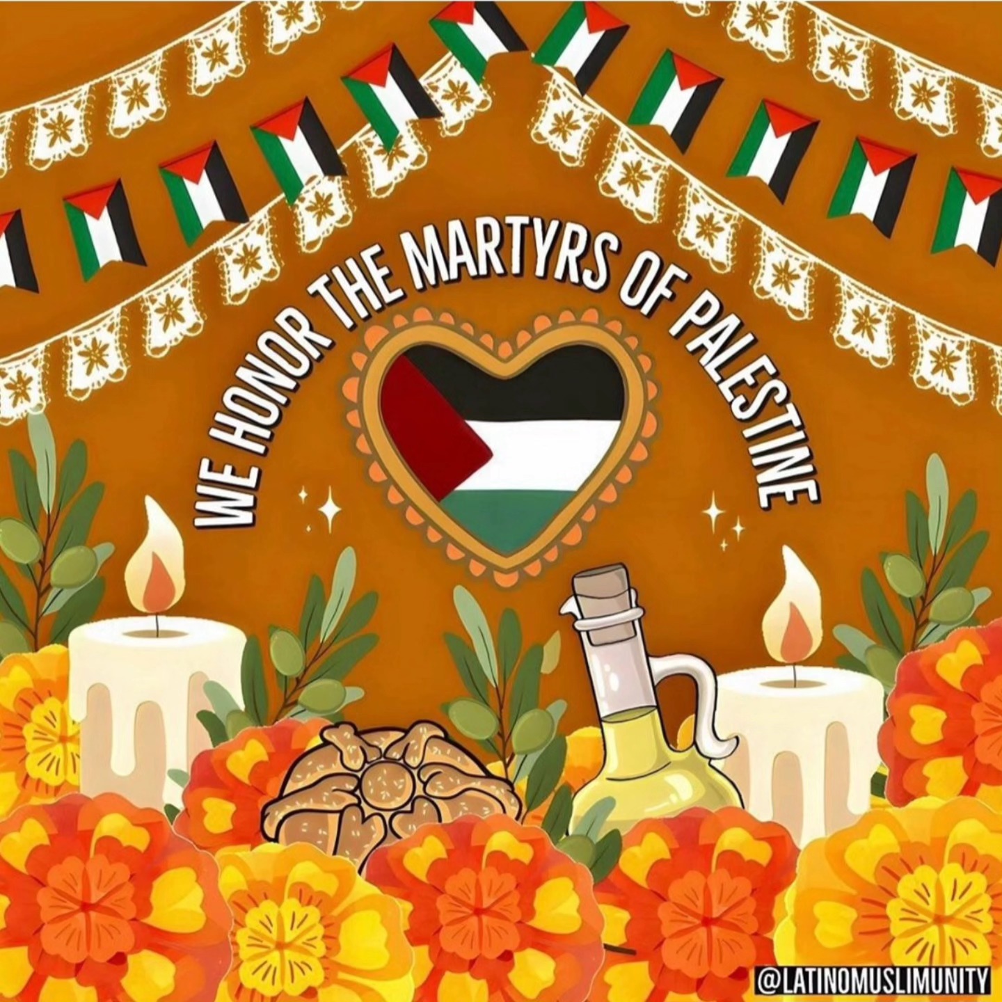 🌼🕯🌼🕯🌼🕯
Repost @decolonizemyself
#Repost @latinomuslimunity
This #DiadeMuertos, we honor the martyrs of
Palest;ne: the precious infants, children, mothers, fathers, grandparents, medical professionals activists, journalists and generations of families.
These Palest;nian children did not get to grow up to see a Free Palesti;ne. We honor and mourn the lives of the martyrs in Palest;ne & Lebanon and fight like hell for the living
🎨@latinomuslimunity
Follow @latinomuslimunity for more