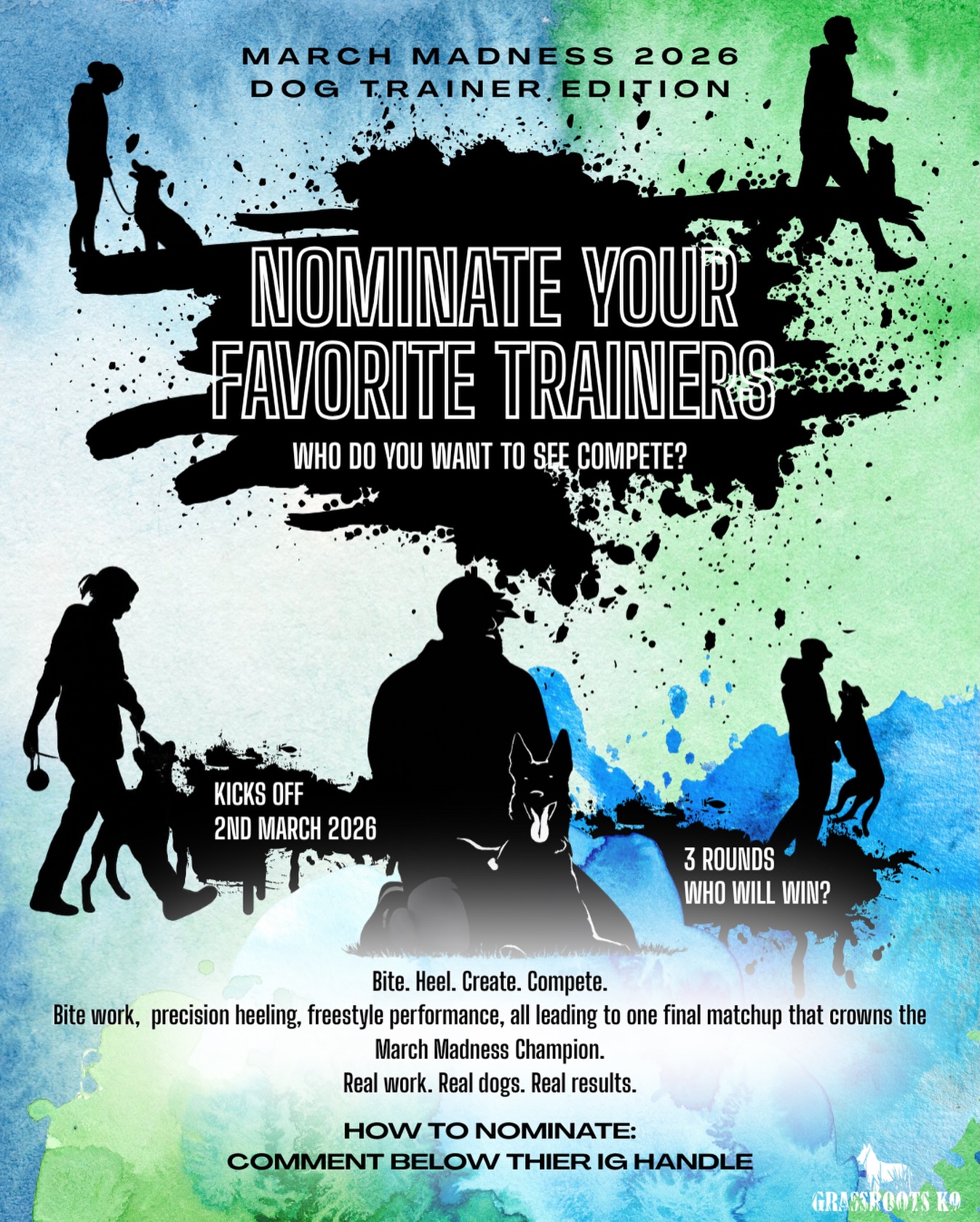 March Madness 2026 is coming… and YOU decide who enters the bracket. 🏆
Trainers will compete through bite work, heeling, and freestyle, all leading to a final head-to-head matchup against last year’s champion: @_k9allday_
Each year, all nominations are open—pet dog trainers, working dog trainers, PSA competitors, and rising talent.
Who do you want to see take a shot at the title?
👇 Comment. Tag. Nominate.
#MarchMadness2026 #GrassrootsK9 #TrainerShowdown #WorkingDogs