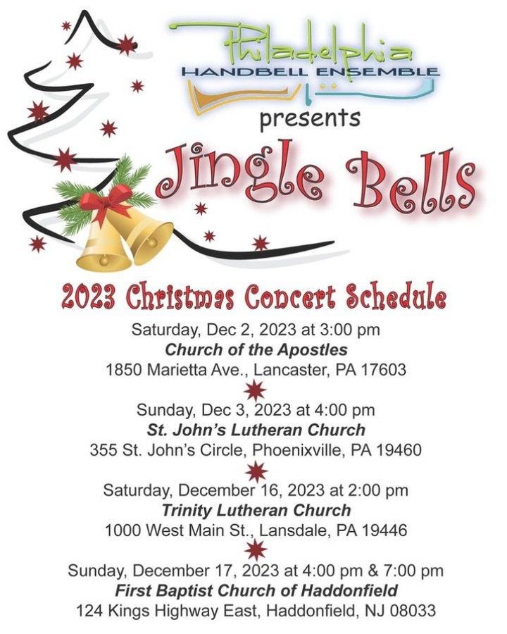We are so excited to highlight that tomorrow is our first performance of "Jingle Bells", our concert series for this holiday season. This concert will take place at the Church of the Apostles UCC in Lancaster, PA at 3pm on Saturday, Dec 2nd. The concert includes sacred and secular selections. No tickets are required and a free will offering will be collected. Come see us!