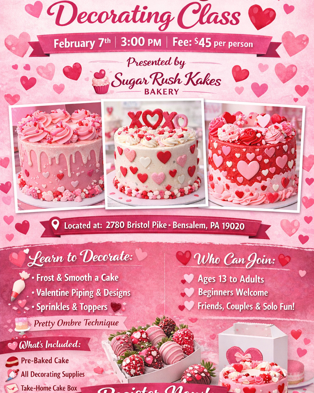 Swipe to see students’ before-and-after cakes 🎂✨ Learn basic piping, fondant smoothing, and simple floral techniques straight from our founder in small, hands-on classes — perfect for gifts, date nights, or group outings in Bensalem, Abington, and Philadelphia. Want to join? Link in bio and tell us who you’d bring! 💬🍰 #PhillyBakers #CakeClass #SugarRushKakes #LearnToDecorate #Bensalem #Abington #Philadelphia #BakingTogether