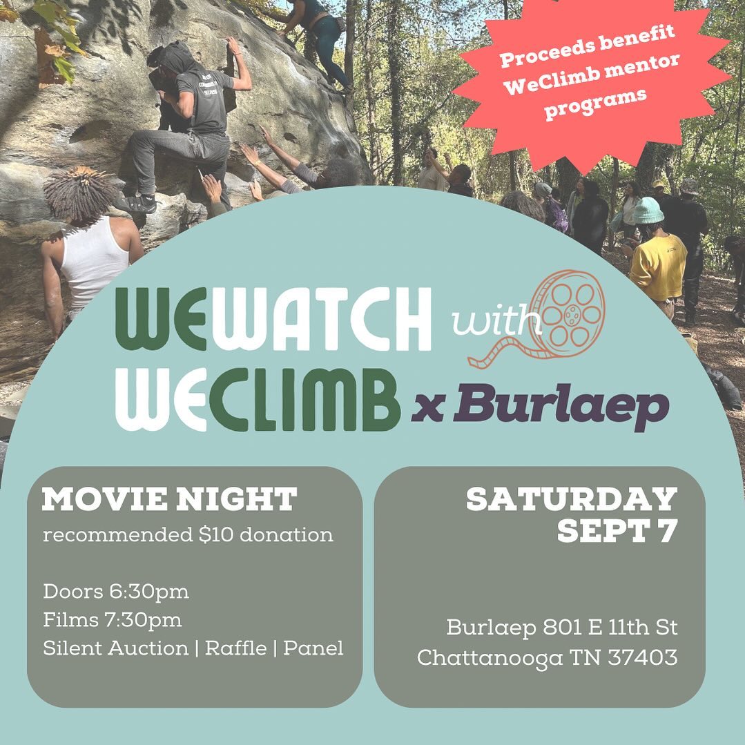 🎥SATURDAY SEPTEMBER 7 🎬
We are stoked to hold a Movie Night fundraiser at @burlaepprintandpress @burlaep in support of our mentorship programming. Join us next month! Bring your friends!
Save the date!! There will be a gear donation drop, food and drink, films to get psyched on, a silent auction, raffle, and a panel discussion ✨
no registration needed, 💲10 recommended donation
More details to come 🎉