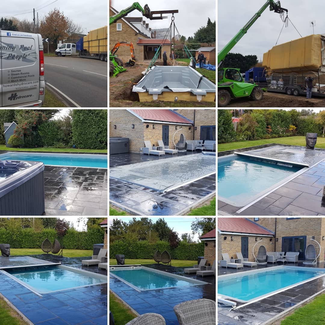 One piece pool and hot tub install. #onepiecepool #crane #hottub #safetycover #newpool #electriccover #automaticcover #spa #swimmingpool